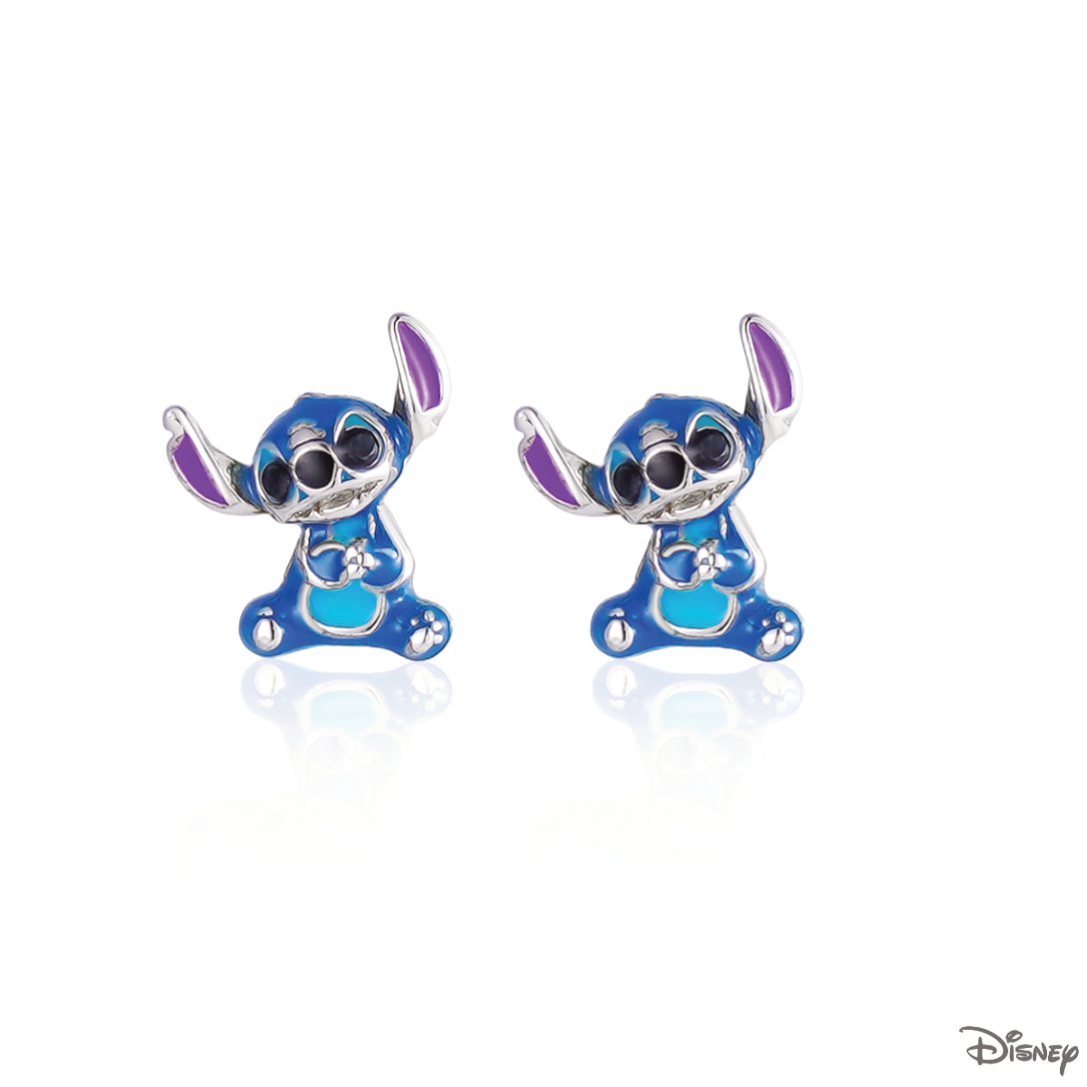 Kolczyki srebrne z niebieską emalią - Stitch - Disney