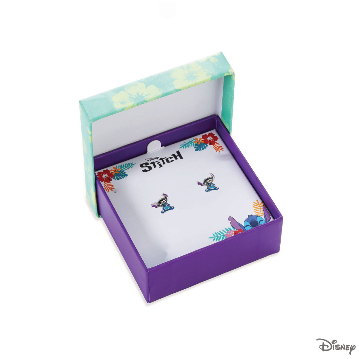 Kolczyki srebrne z niebieską emalią - Stitch - Disney