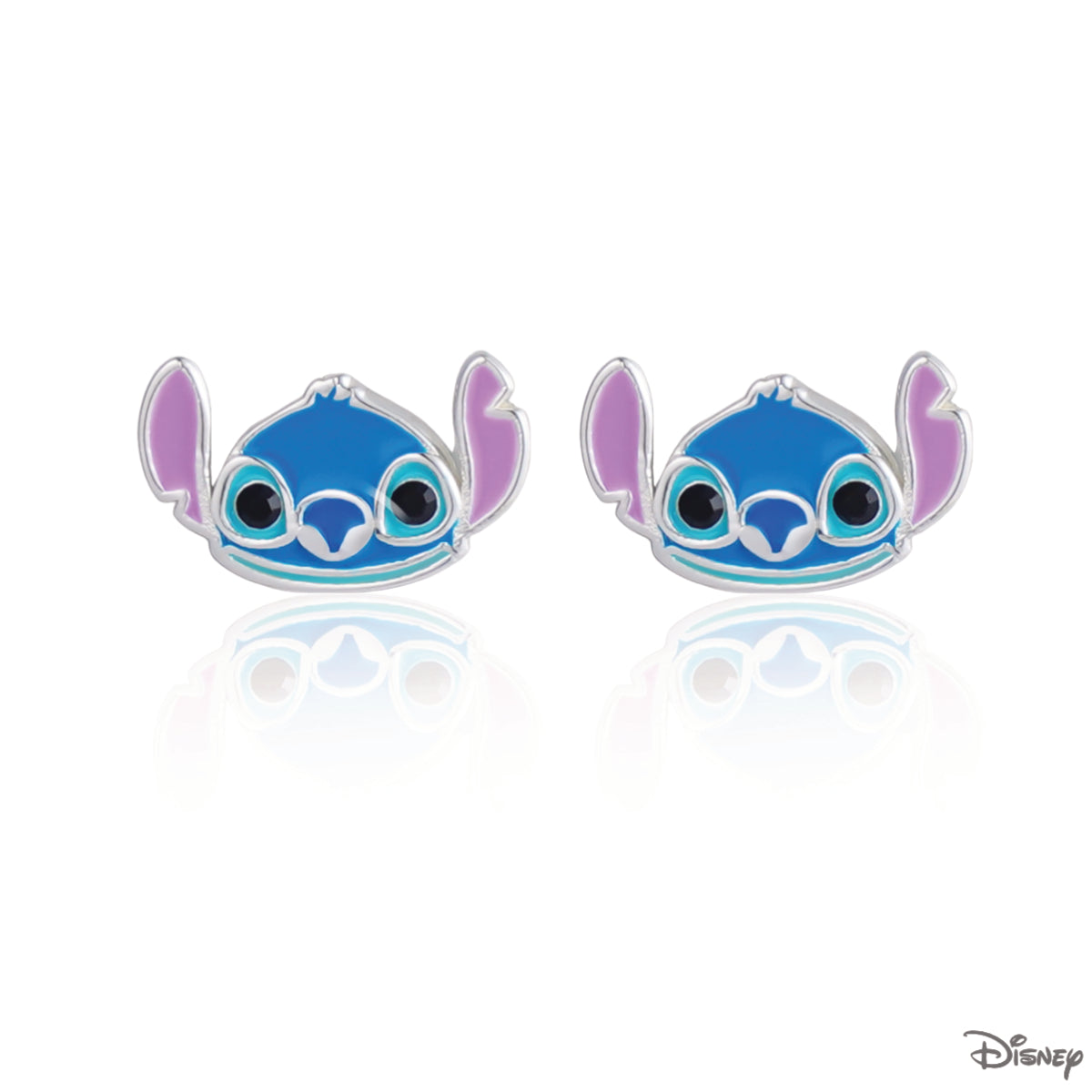 Kolczyki srebrne z niebieską i różową emalią - Stitch - Disney