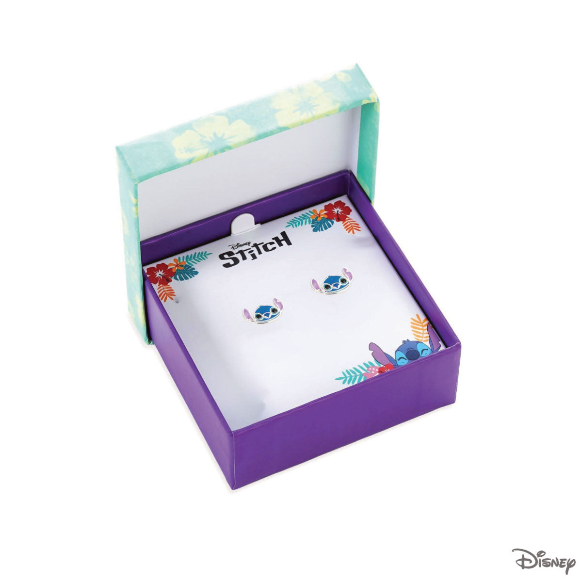 Kolczyki srebrne z niebieską i różową emalią - Stitch - Disney