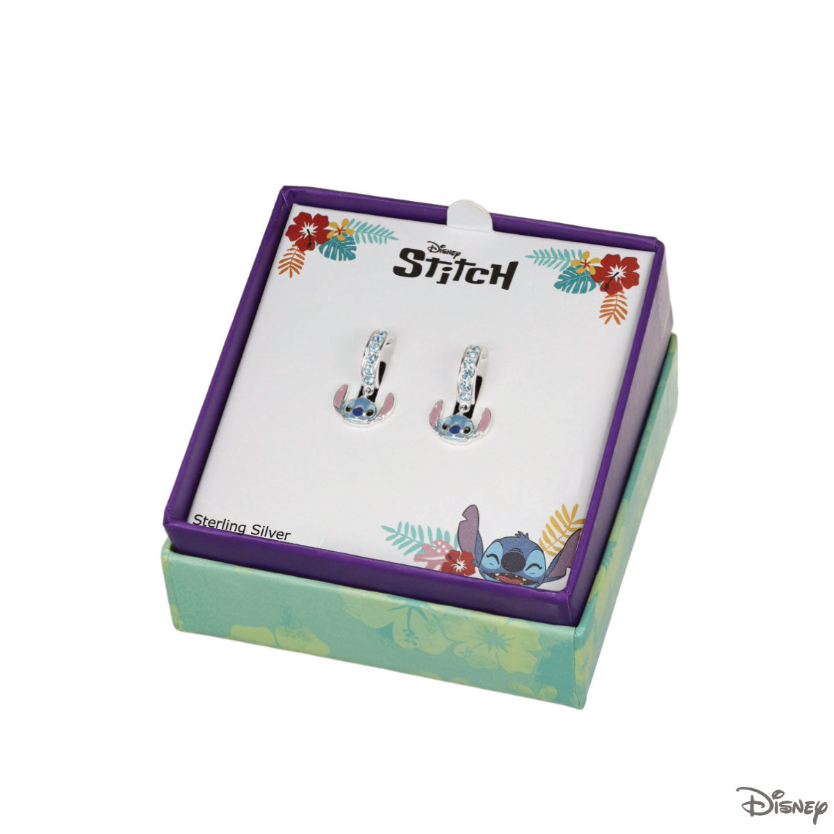 Kolczyki srebrne wiszące z niebieskimi cyrkoniami - Stitch - Disney