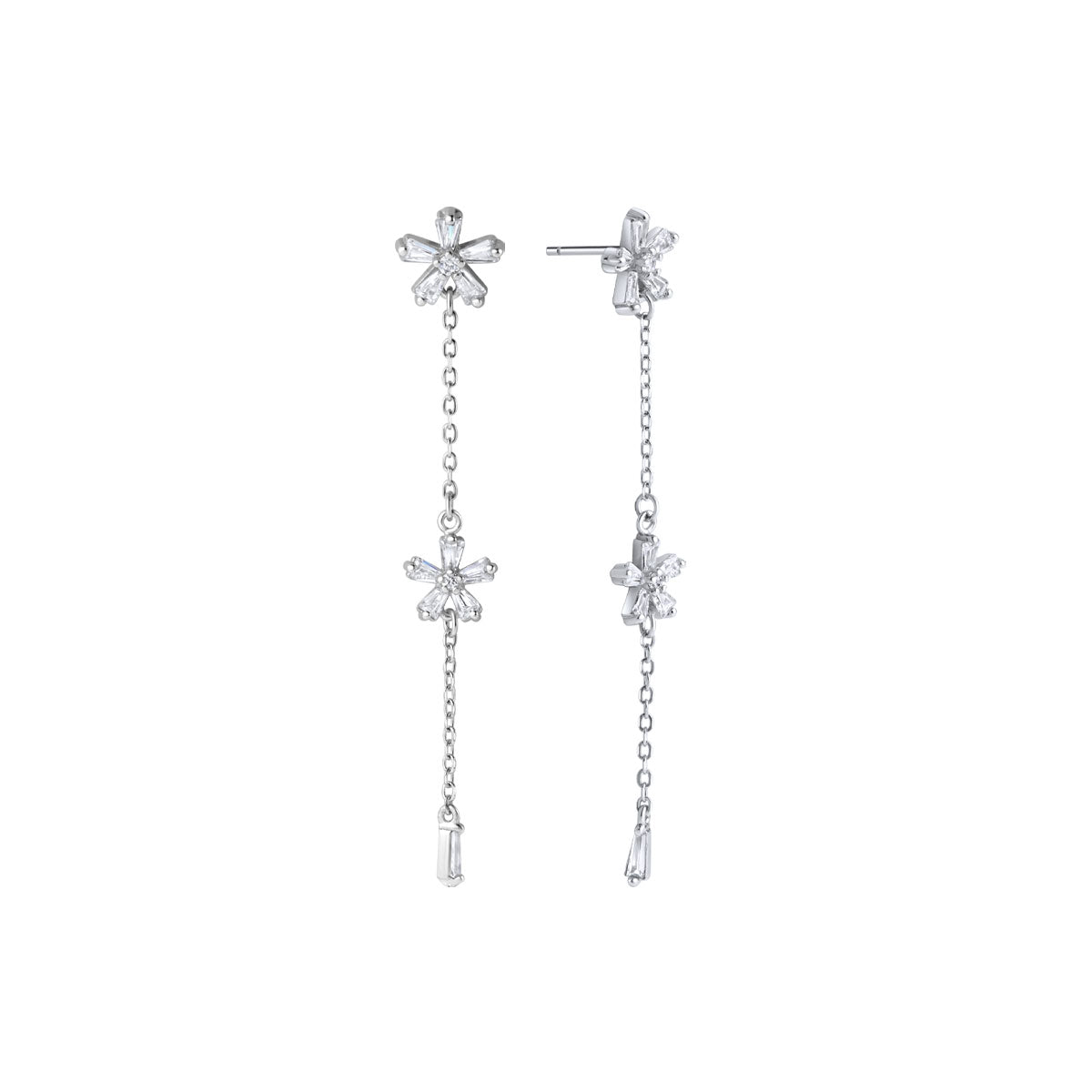 Kolczyki srebrne wiszące z cyrkoniami - kwiaty - Verona