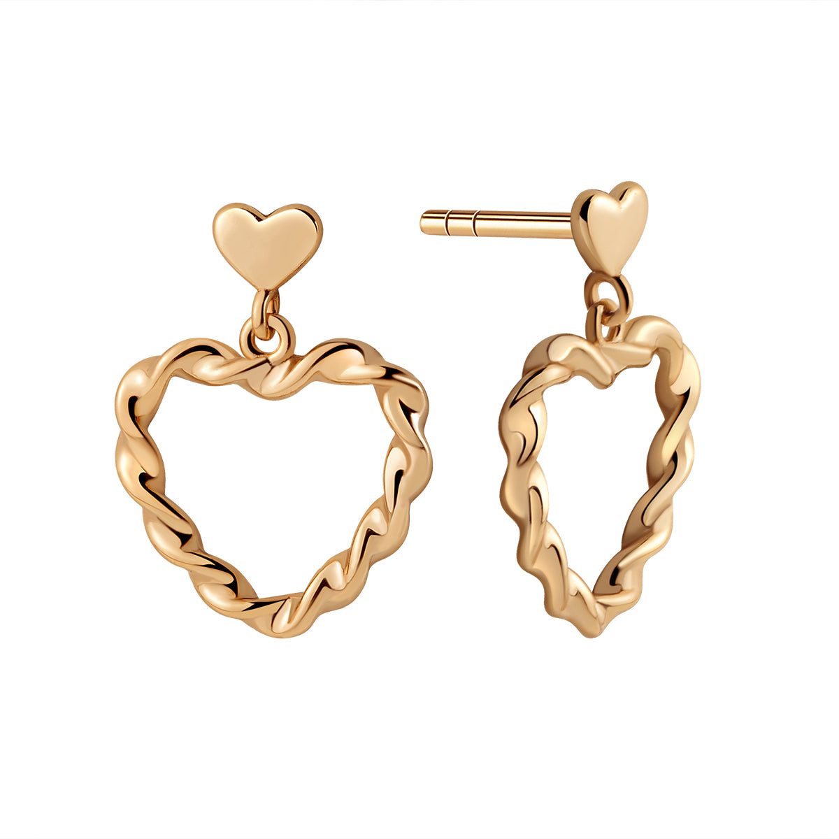 Kolczyki srebrne pozłacane wiszące - serca - Verona