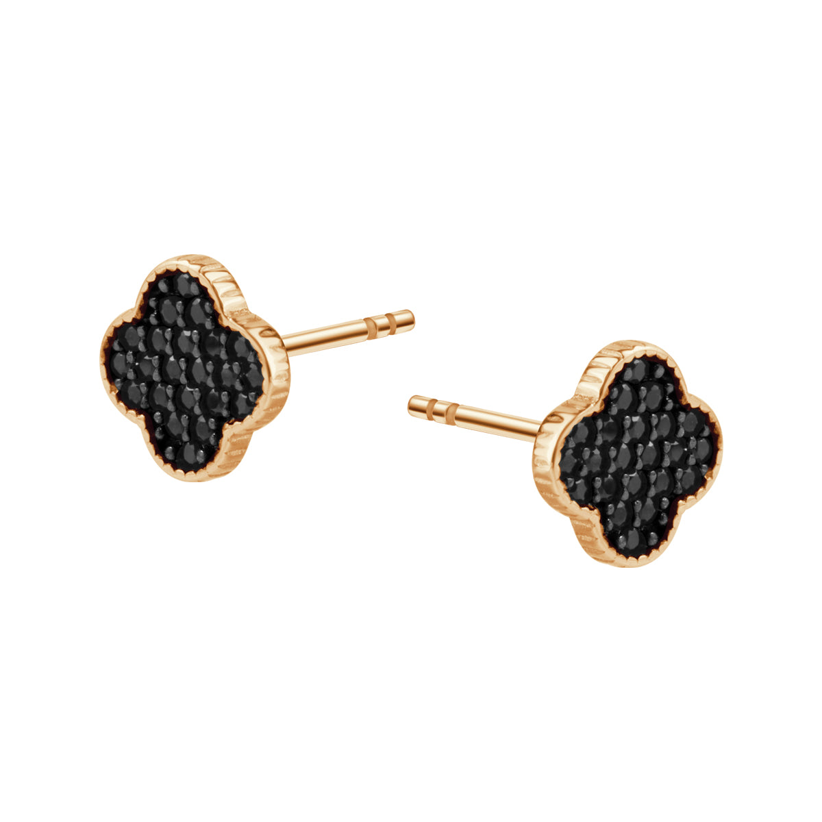 Kolczyki złote z czarnymi cyrkoniami - koniczynki