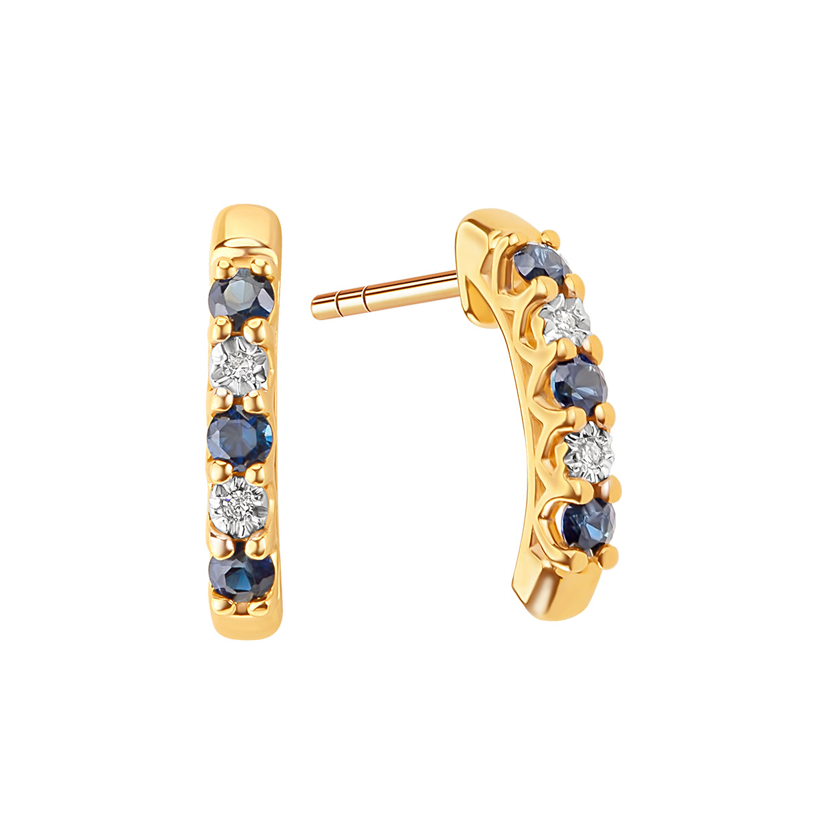 Kolczyki złote z diamentami i szafirami