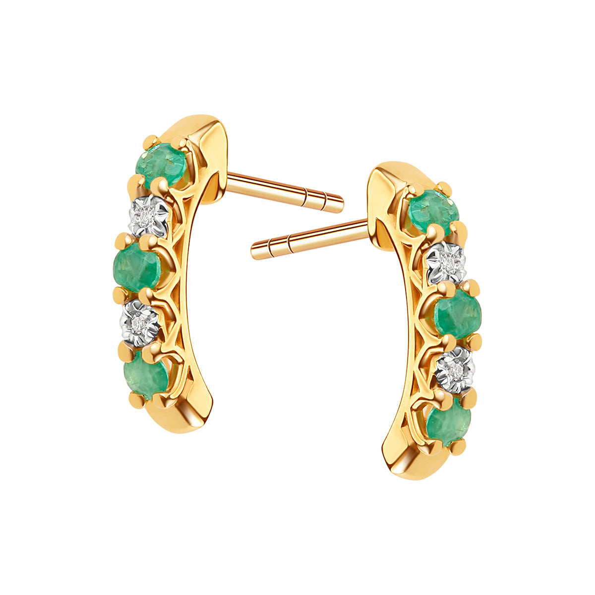 Kolczyki złote z diamentami i szmaragdami - Verona