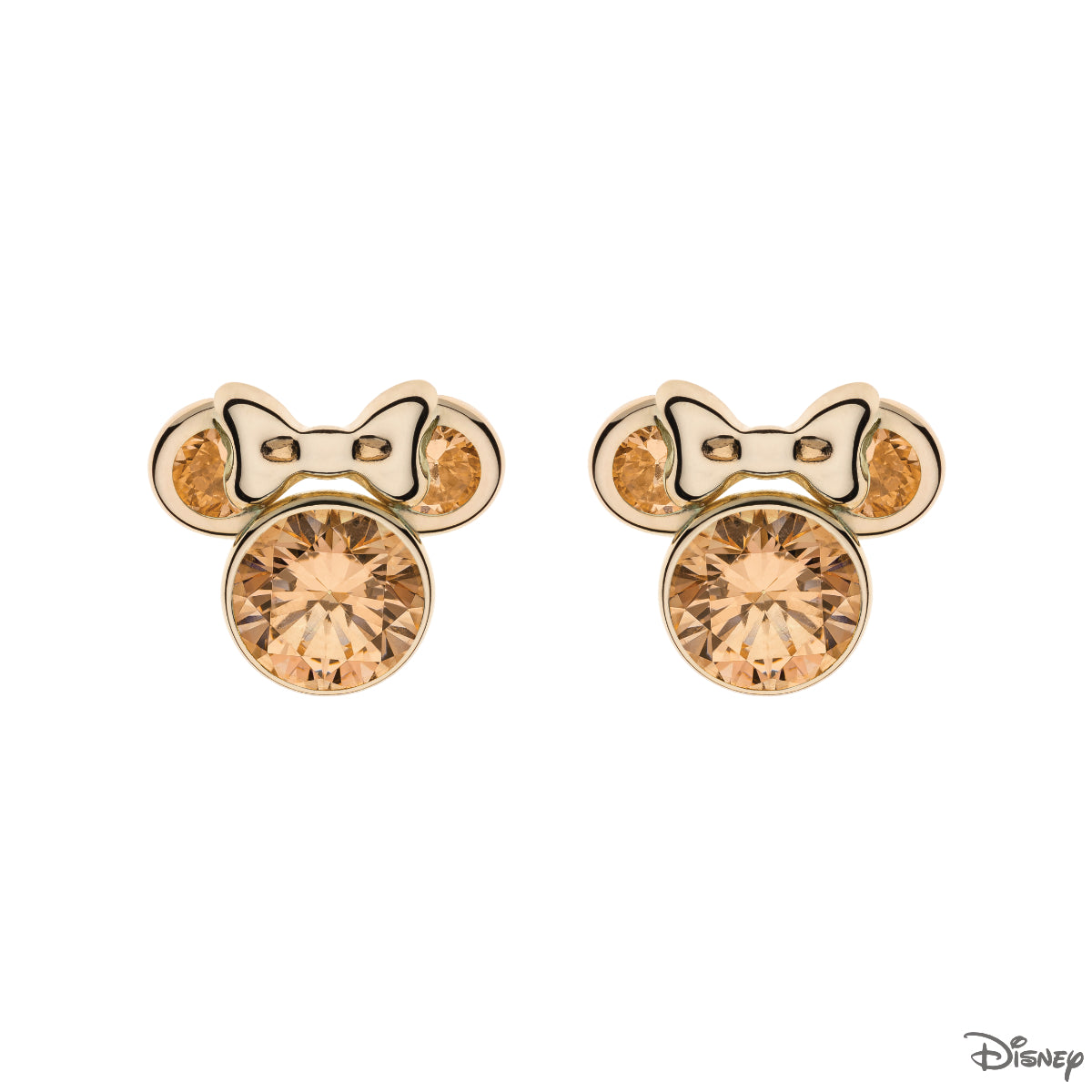Kolczyki złote z żółtymi cyrkoniami - kokardki - Myszka Minnie - Disney