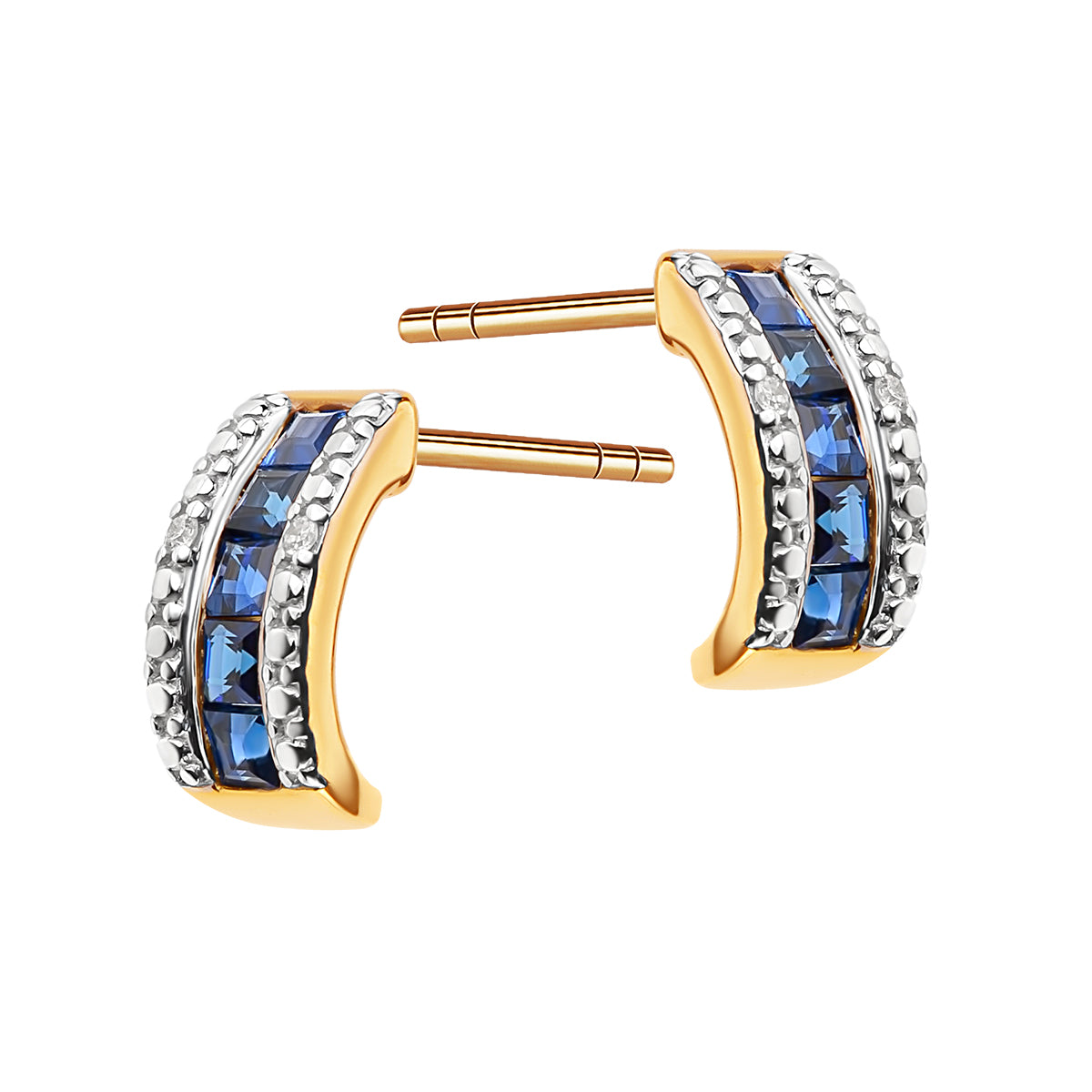 Kolczyki złote z diamentami i szafirami