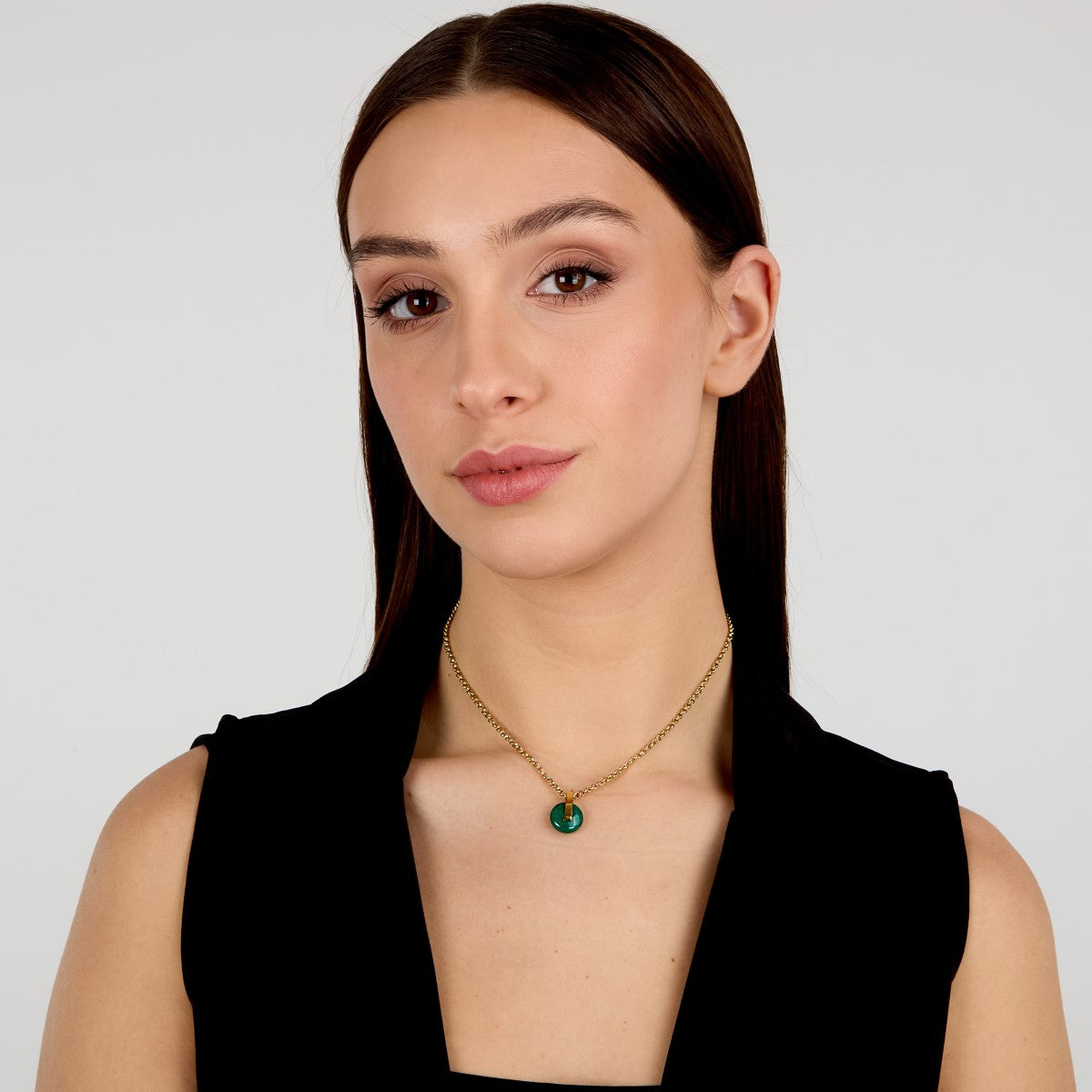 Naszyjnik stalowy z zielonym agatem - Trussardi T-Round