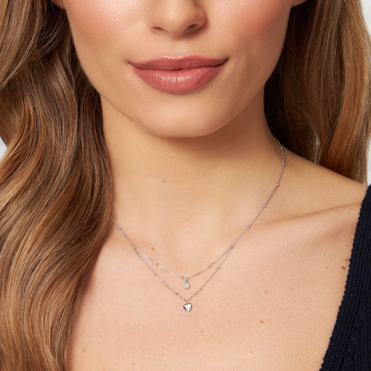 Naszyjnik srebrny kaskadowy z cyrkonią - serce