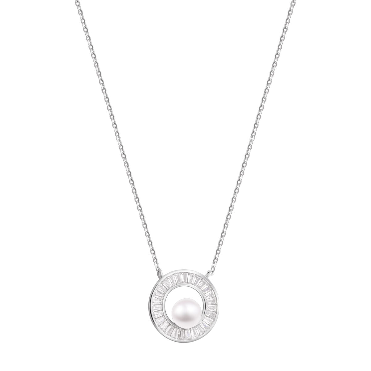 Naszyjnik srebrny z perłą i cyrkoniami - koło