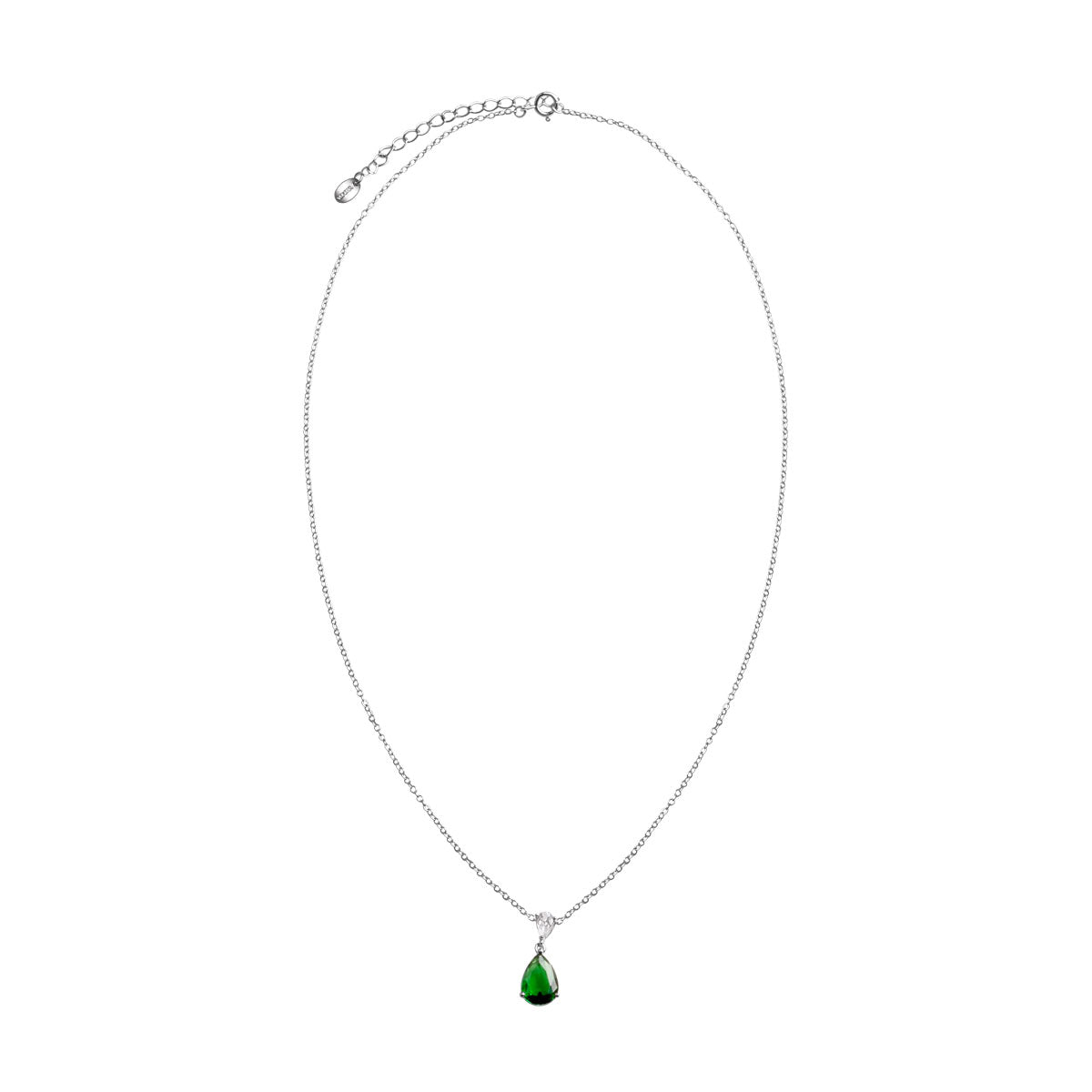 Naszyjnik srebrny z zielonym szkłem i cyrkonią