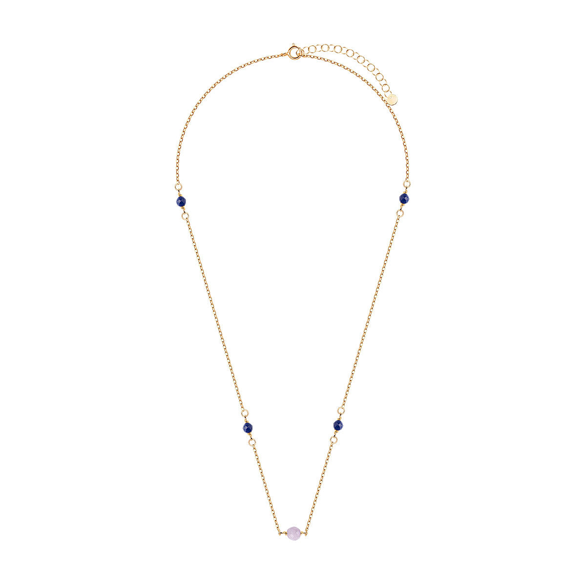Naszyjnik srebrny pozłacany z lepidolitem i lapis lazuli