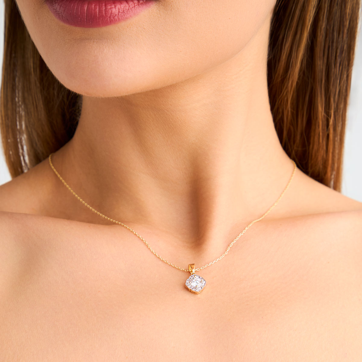 Naszyjnik srebrny pozłacany z cyrkoniami - kwiat