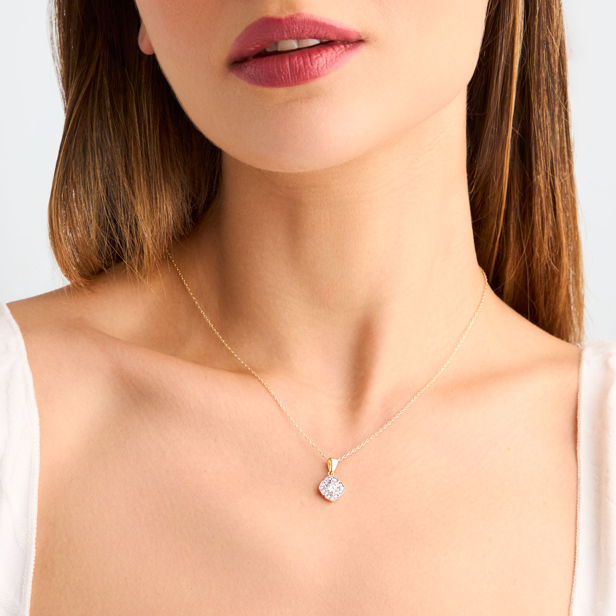 Naszyjnik srebrny pozłacany z cyrkoniami - kwiat