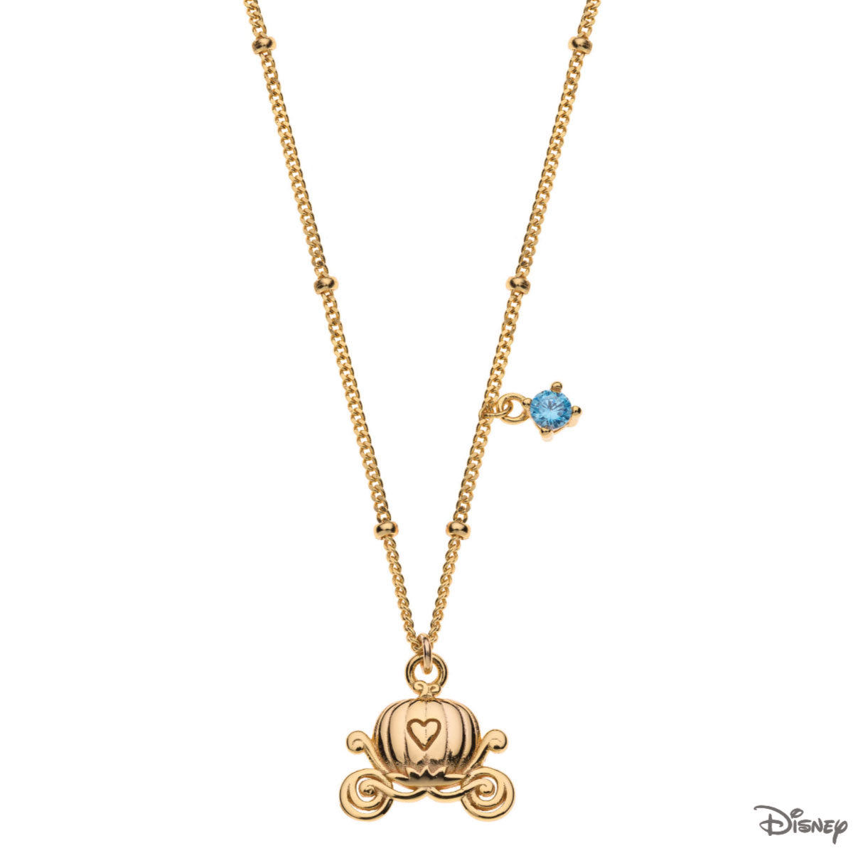 Naszyjnik srebrny pozłacany z niebieską cyrkonią - karoca - Disney