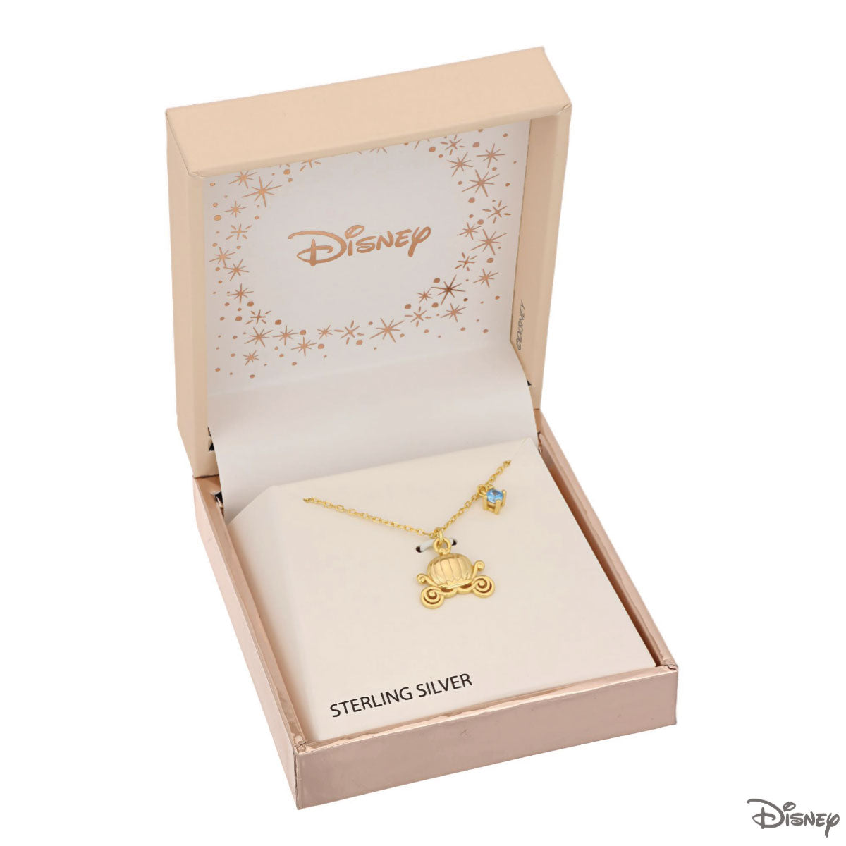 Naszyjnik srebrny pozłacany z niebieską cyrkonią - karoca - Disney