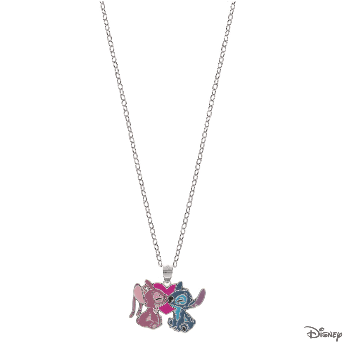Naszyjnik srebrny z niebieską i różową emalią - Stitch - Disney