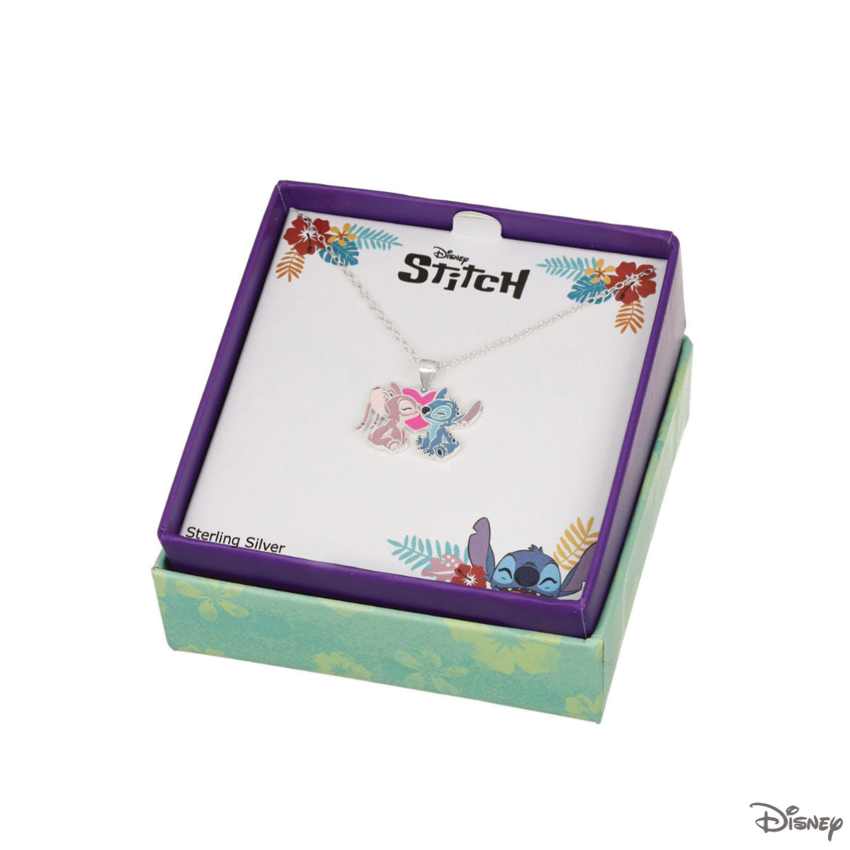 Naszyjnik srebrny z niebieską i różową emalią - Stitch - Disney