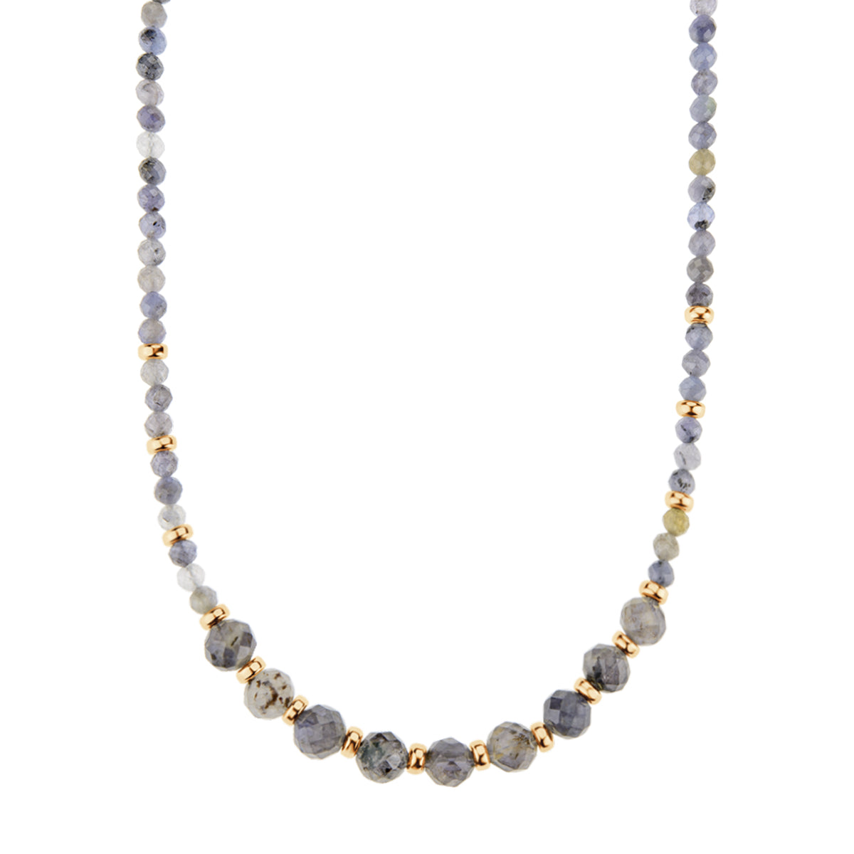 Naszyjnik srebrny pozłacany z szarymi szafirami