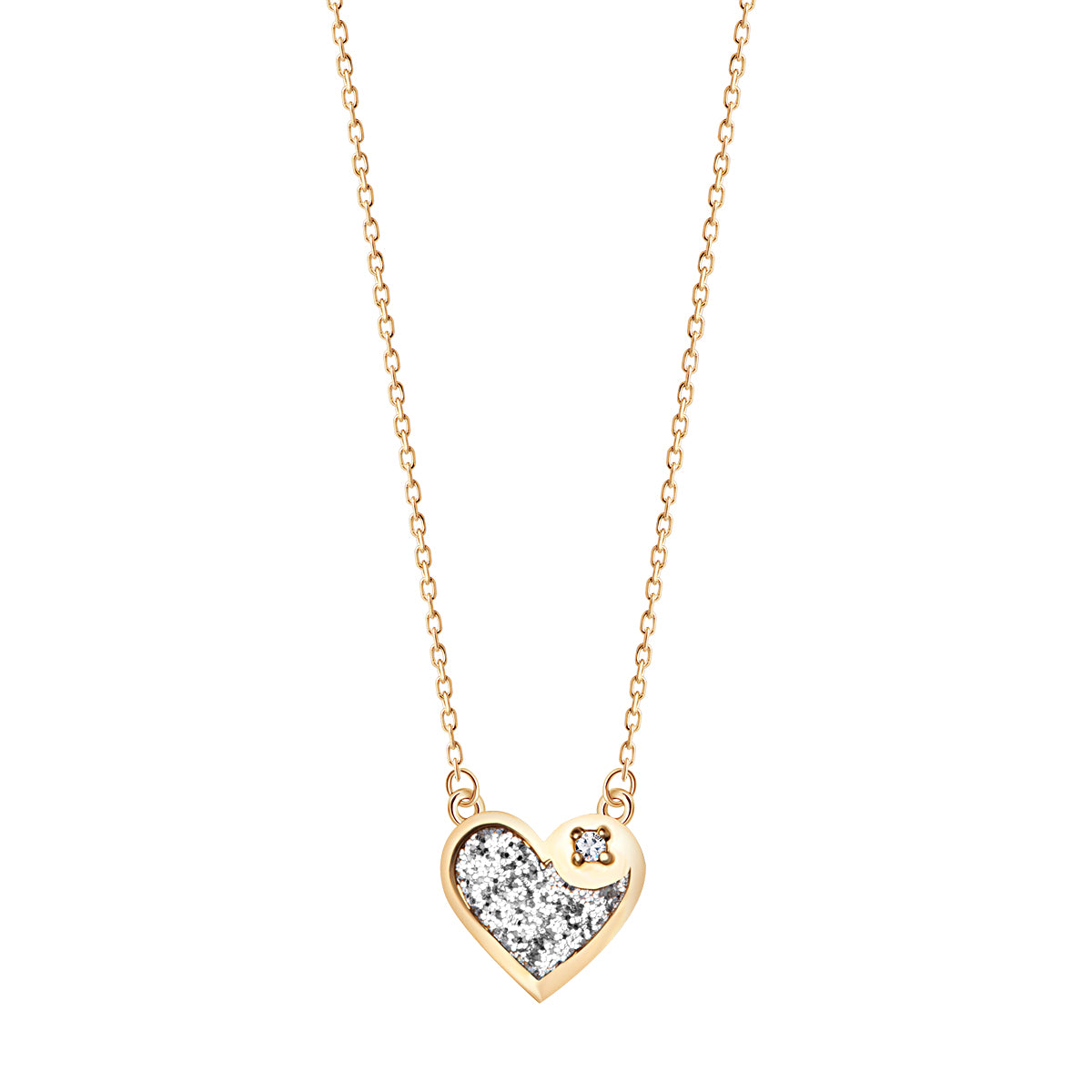 Naszyjnik z dwukolorowego złota z diamentem - serce