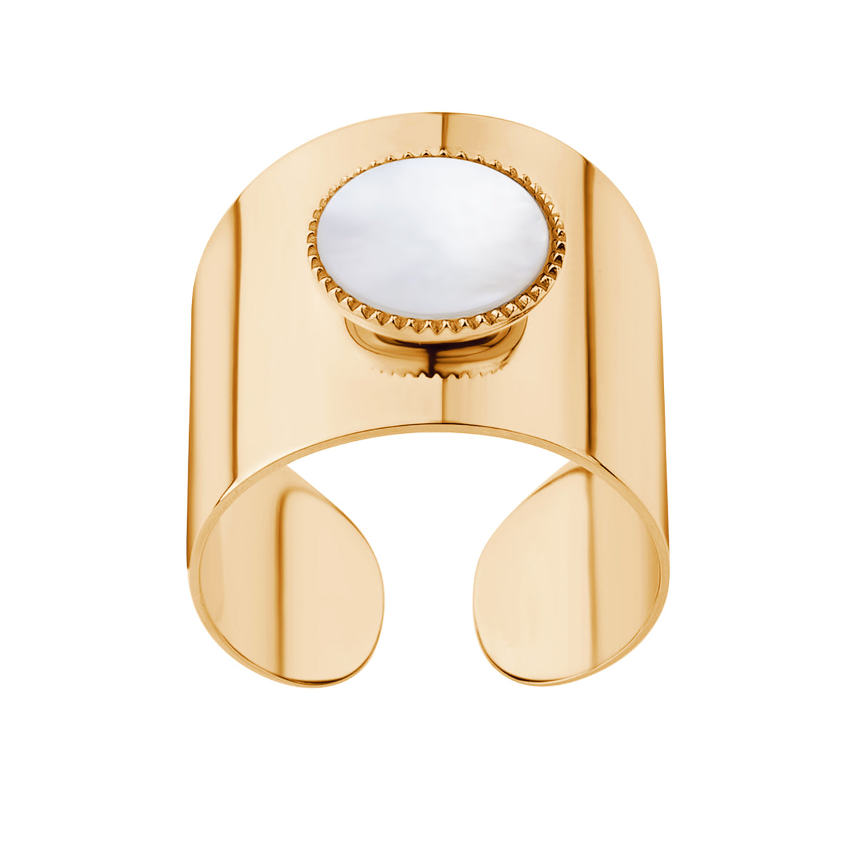 Pierścionek stalowy otwarty z imitacją muszli - Moderno