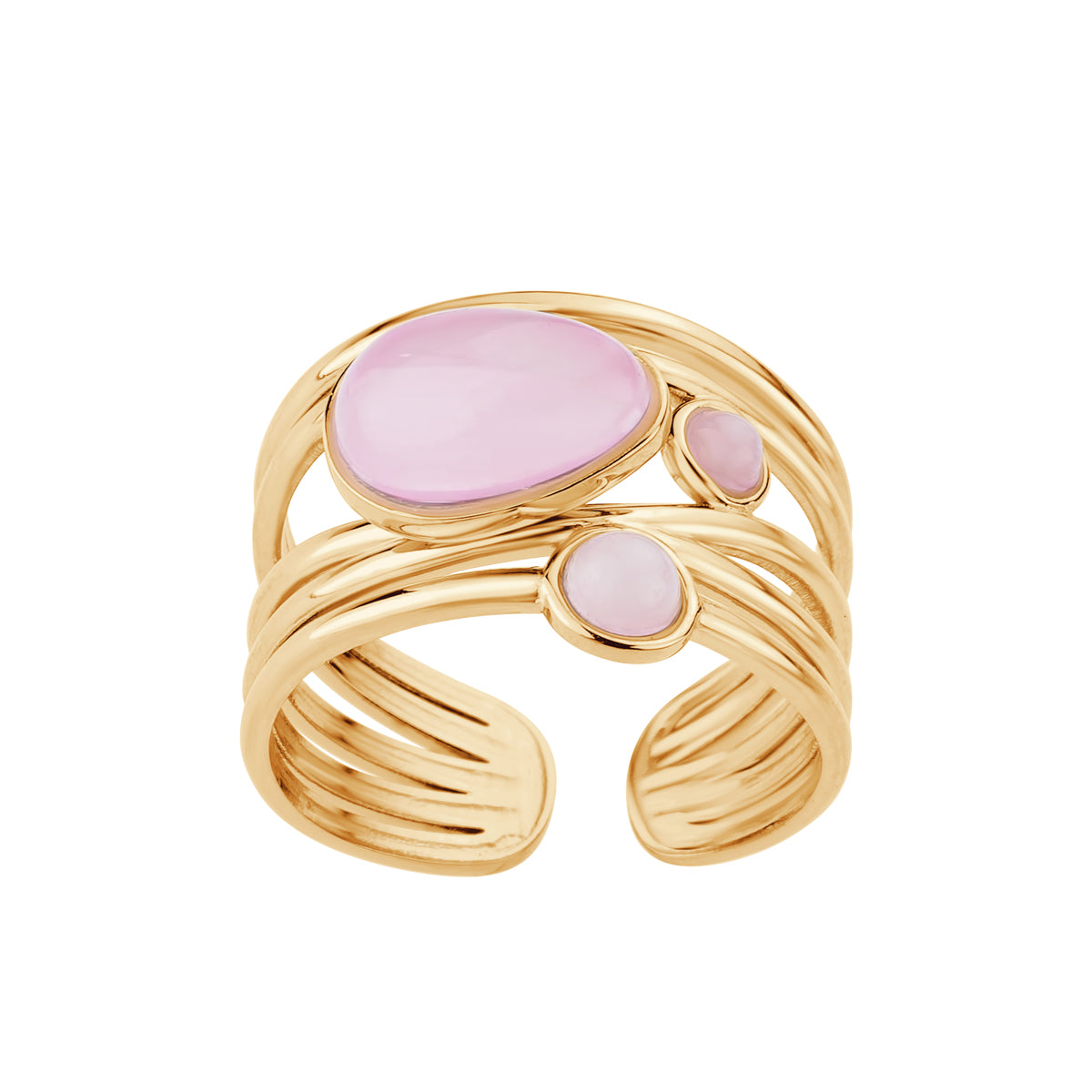 Pierścionek stalowy otwarty z różowymi kamieniami - Moderno