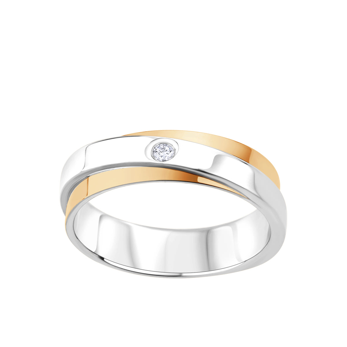 Pierścionek stalowy pozłacany z bezbarwną cyrkonią - obrączka - Moderno