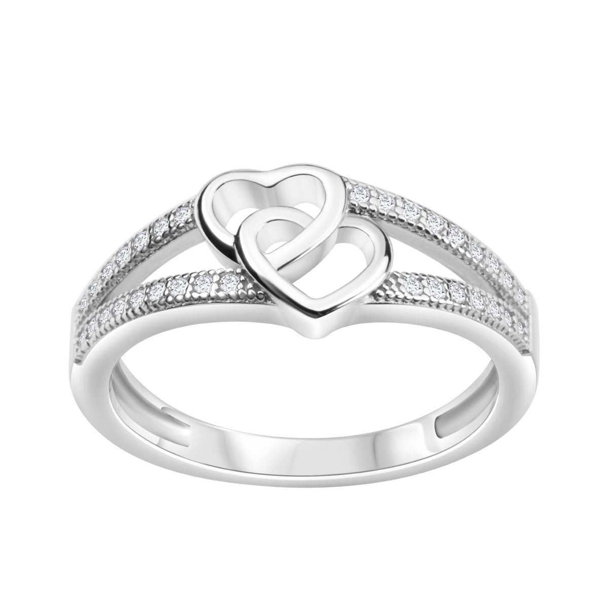 Pierścionek srebrny z cyrkoniami - serca - Symbole Miłości