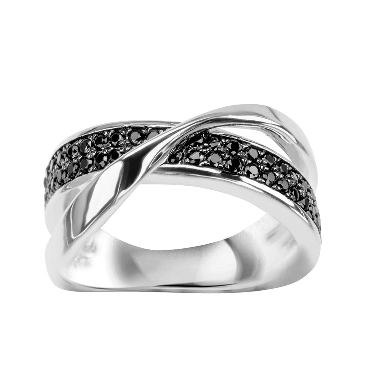 Pierścionek srebrny z czarnymi cyrkoniami