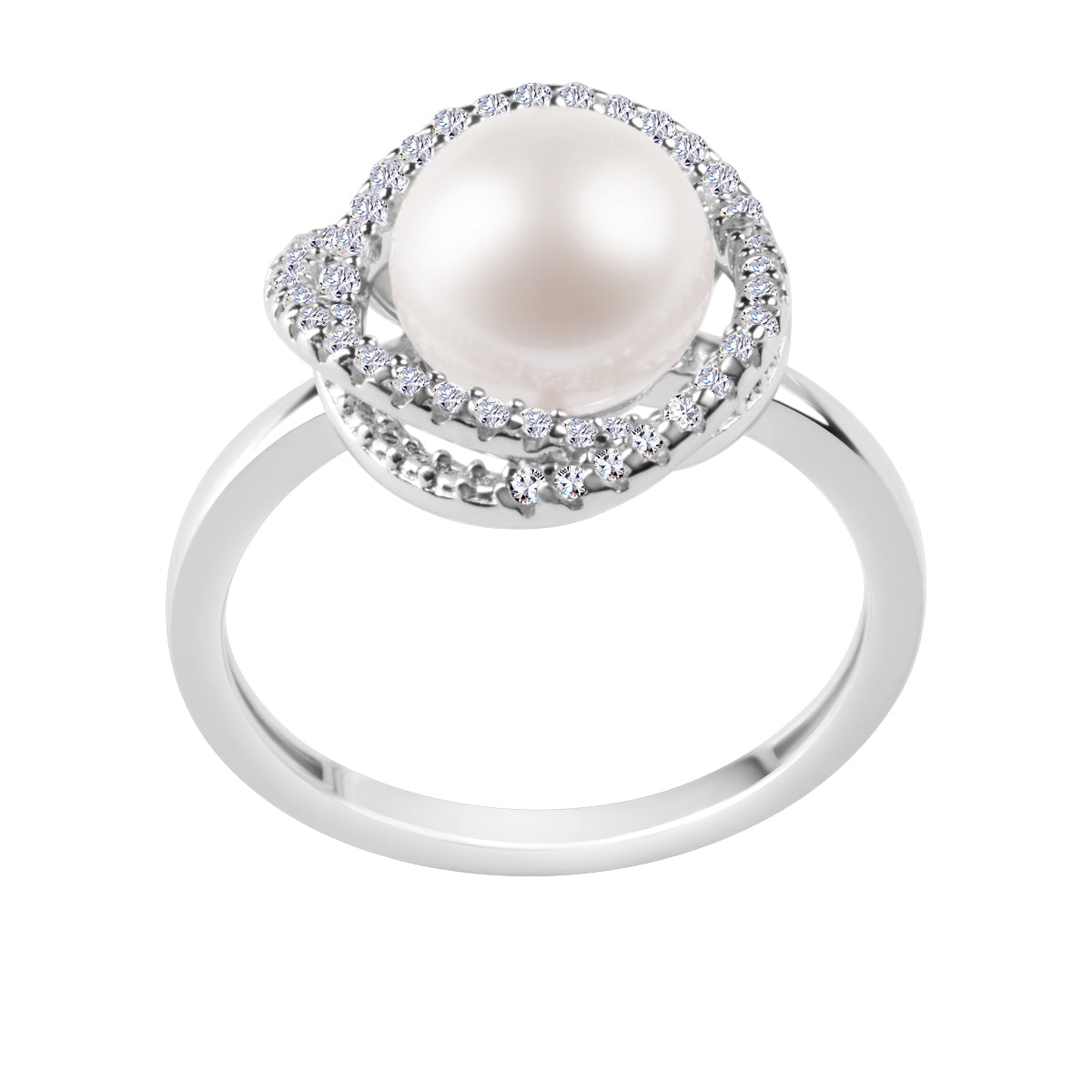 Pierścionek srebrny z perłą i cyrkoniami
