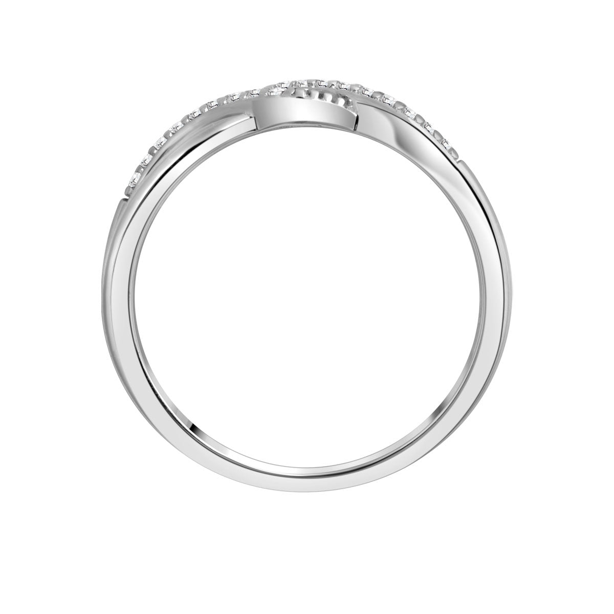 Pierścionek srebrny z cyrkoniami - przeplatany