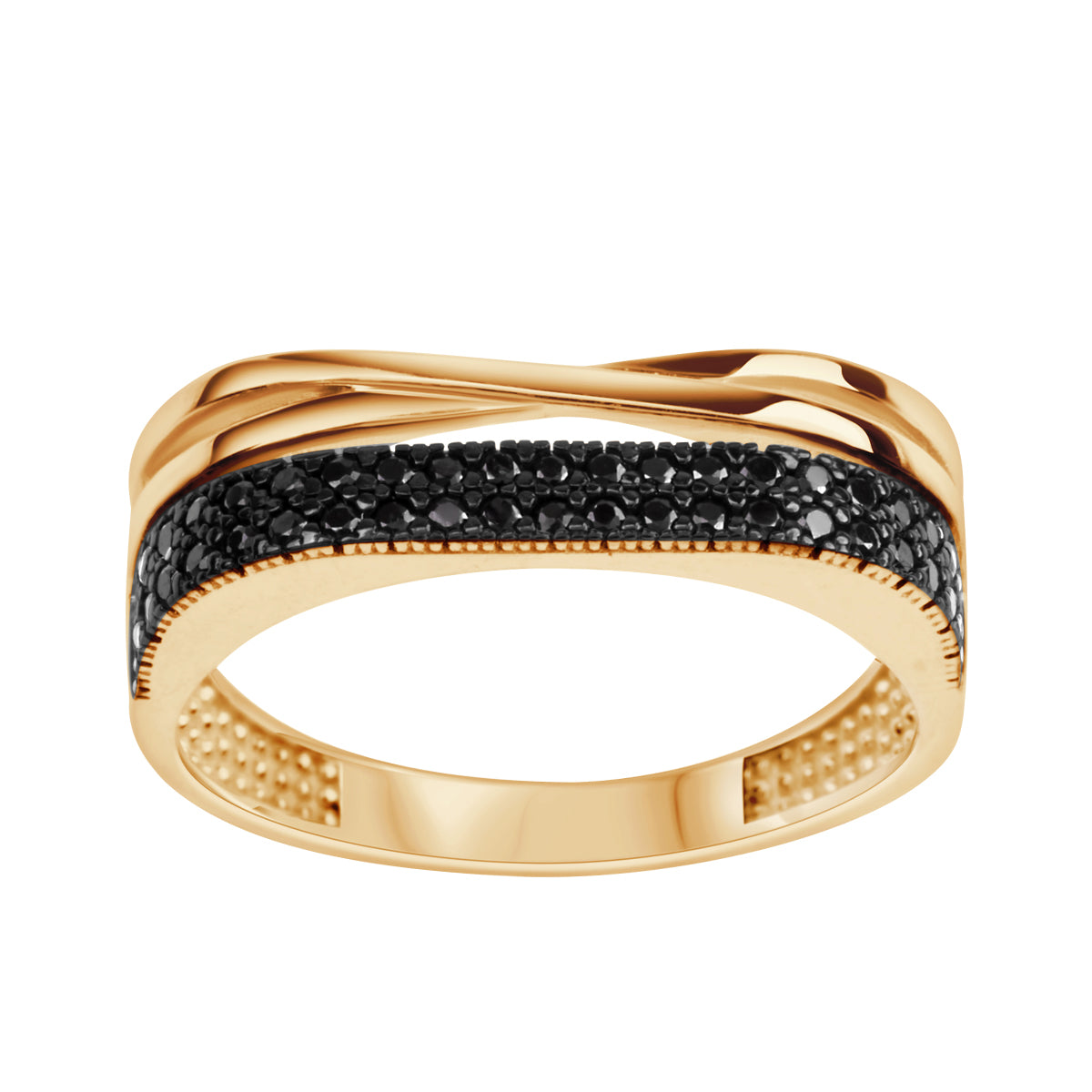 Pierścionek srebrny pozłacany z czarnymi cyrkoniami