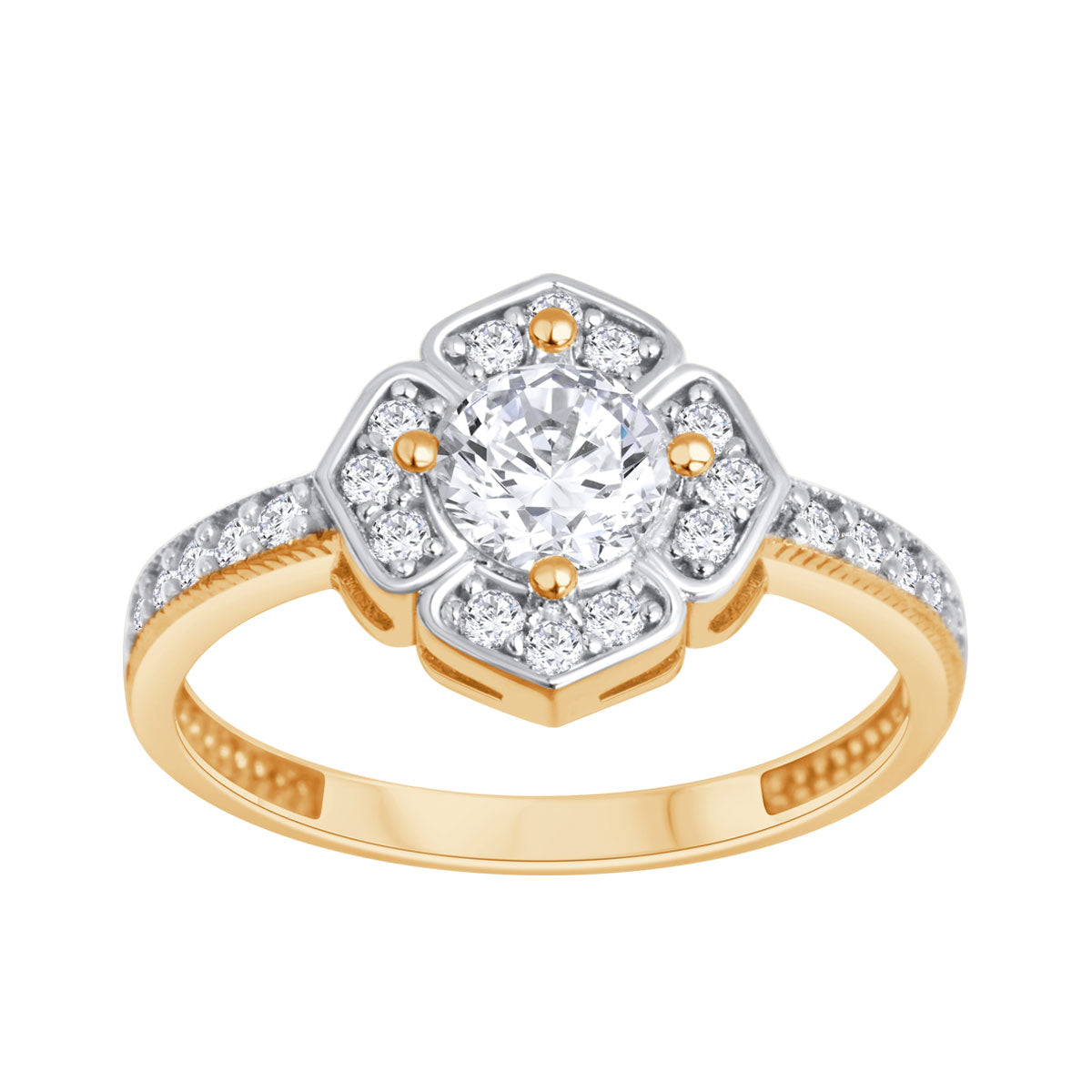 Pierścionek srebrny pozłacany z cyrkoniami - kwiat