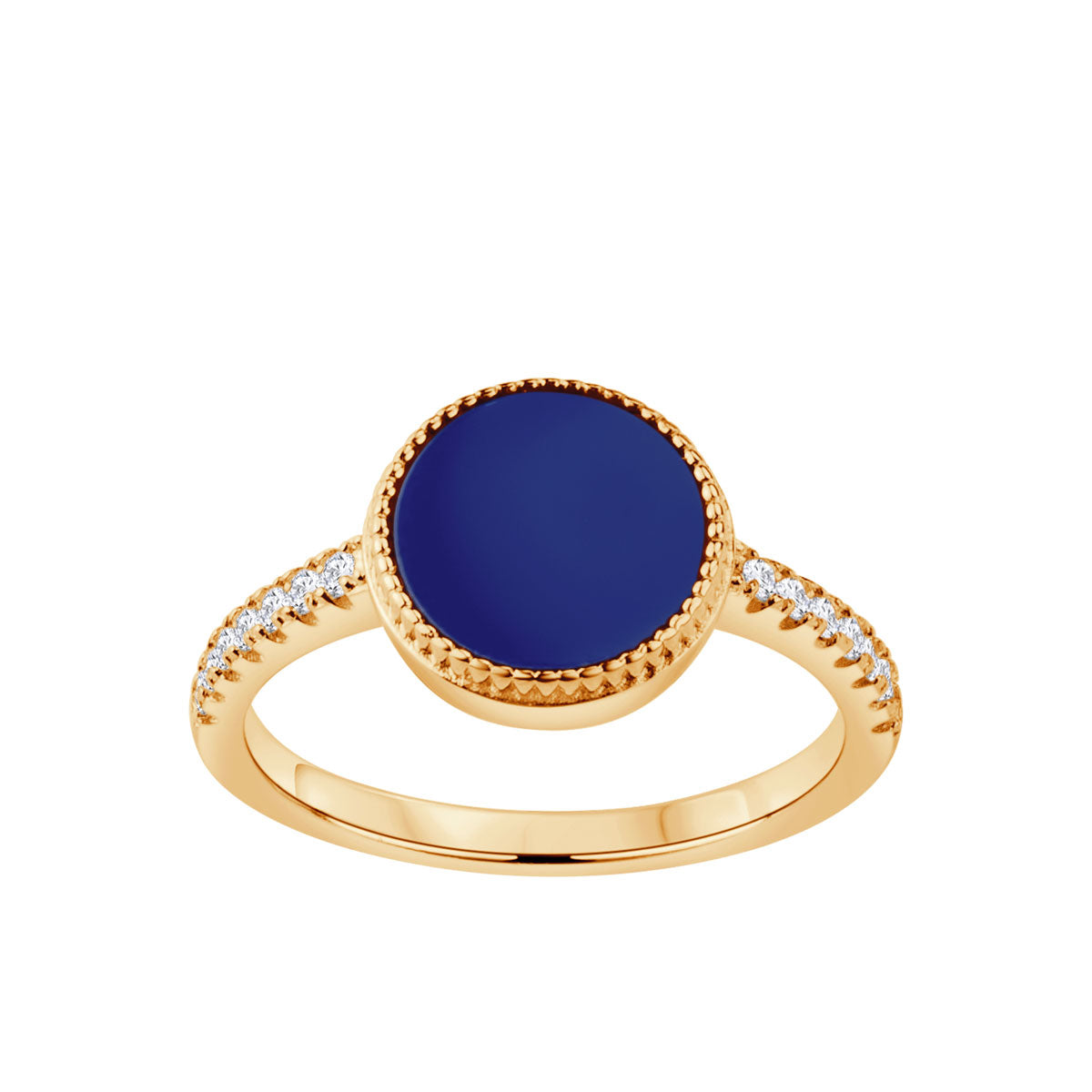 Pierścionek srebrny pozłacany z lapis lazuli i cyrkoniami - koło
