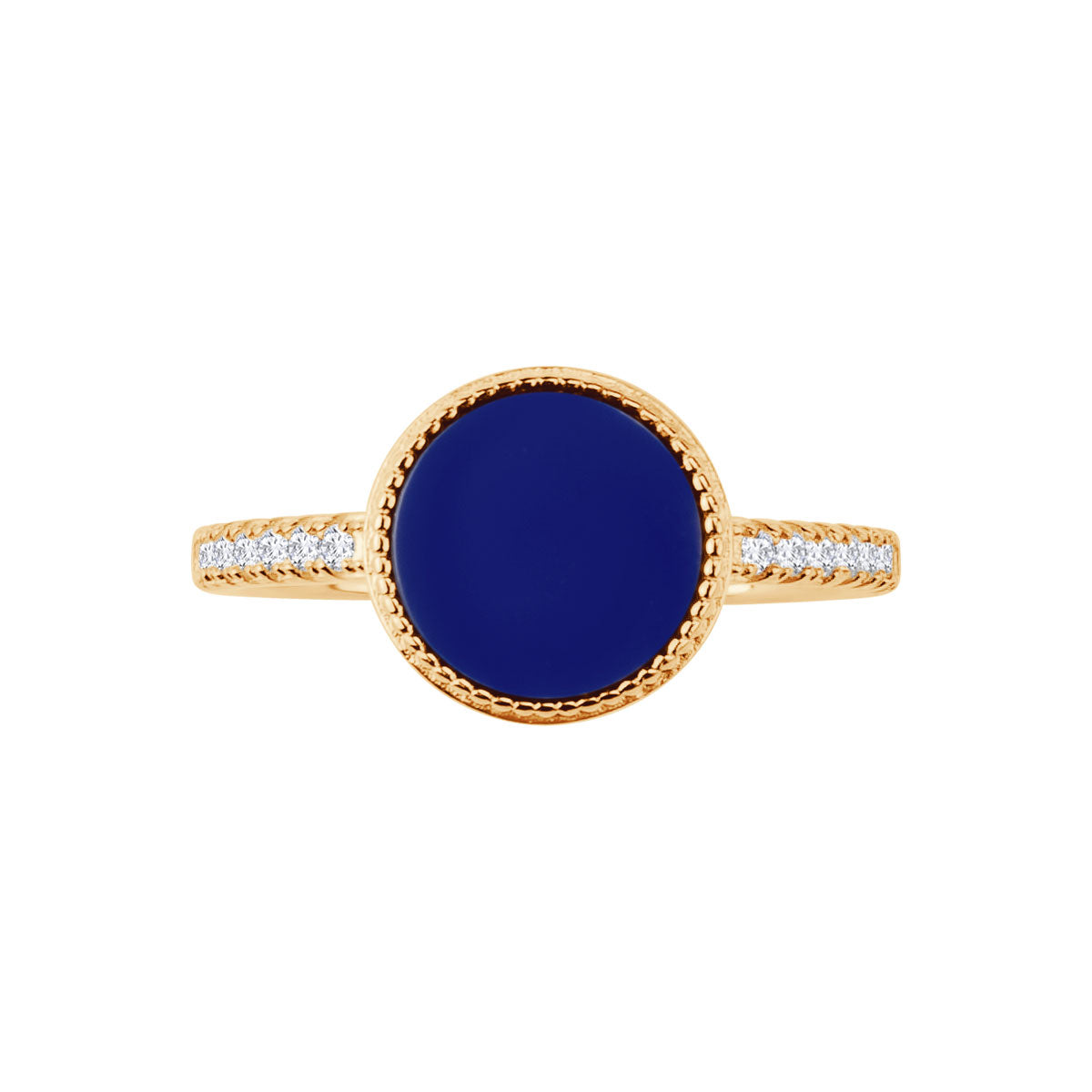 Pierścionek srebrny pozłacany z lapis lazuli i cyrkoniami - koło