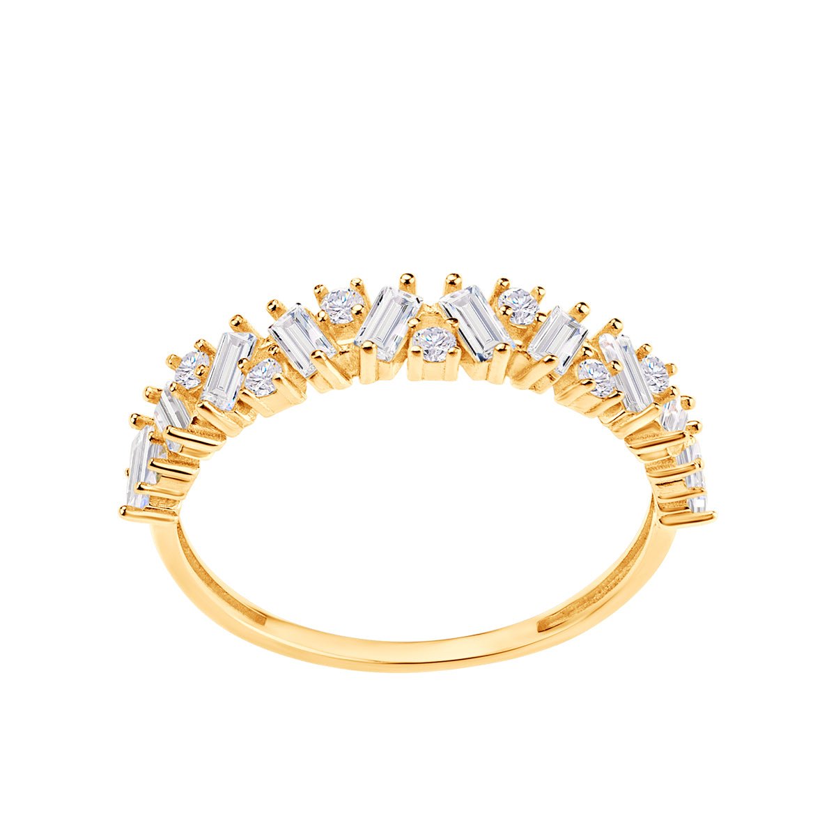 Pierścionek złoty z bezbarwnymi cyrkoniami