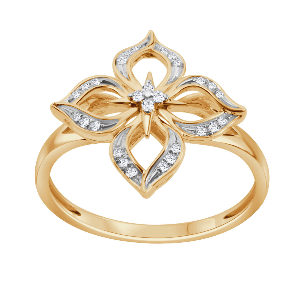 Pierścionek złoty z diamentami - kwiat