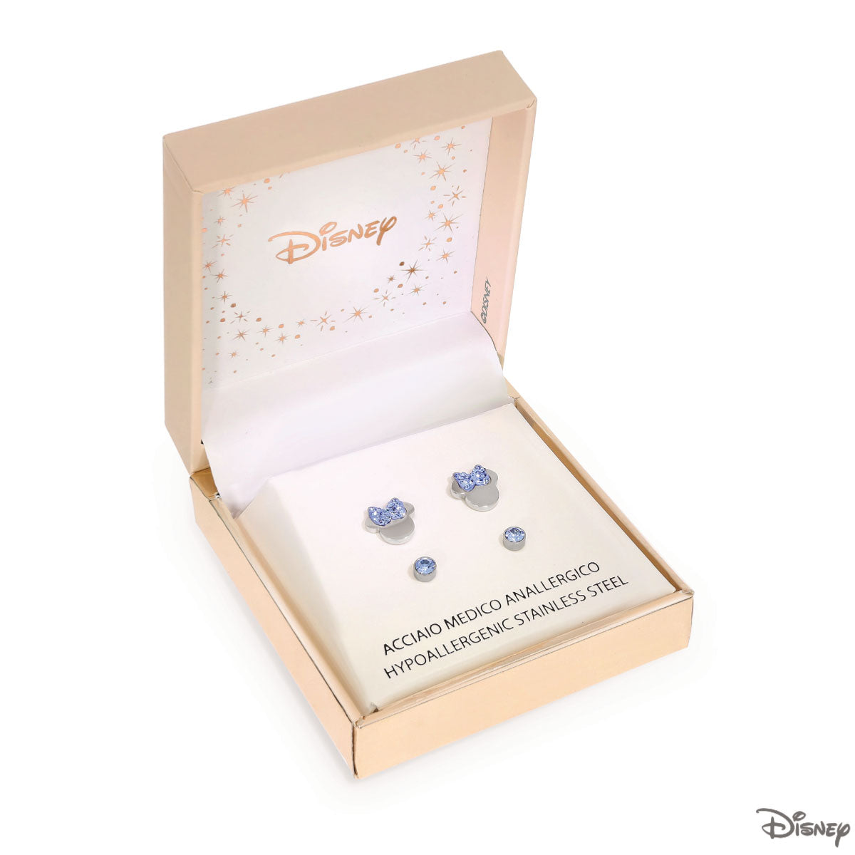 Zestaw stalowych kolczyków z niebieskimi cyrkoniami - Myszka Minnie - Disney