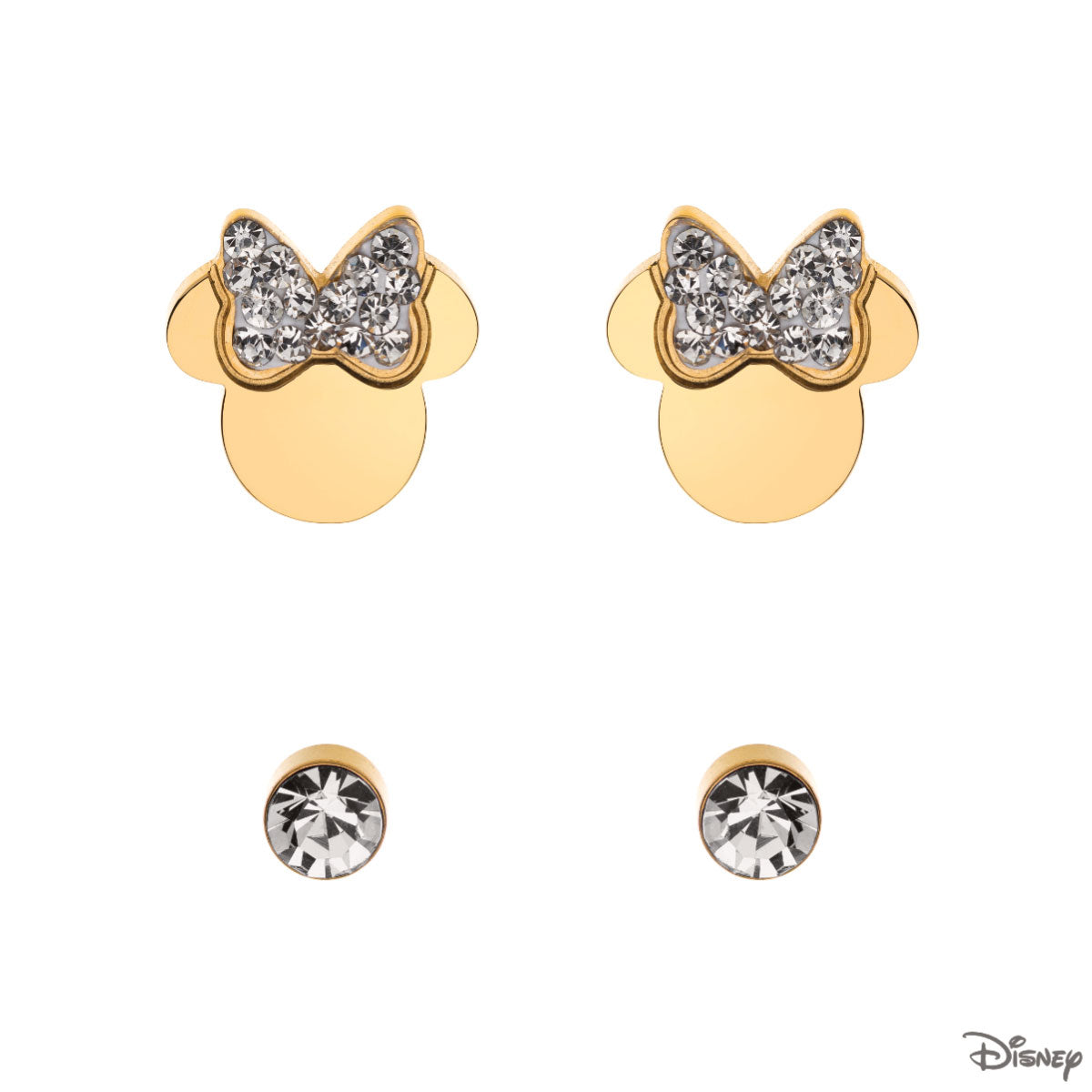 Zestaw stalowych kolczyków z cyrkoniami - Myszka Minnie - Disney