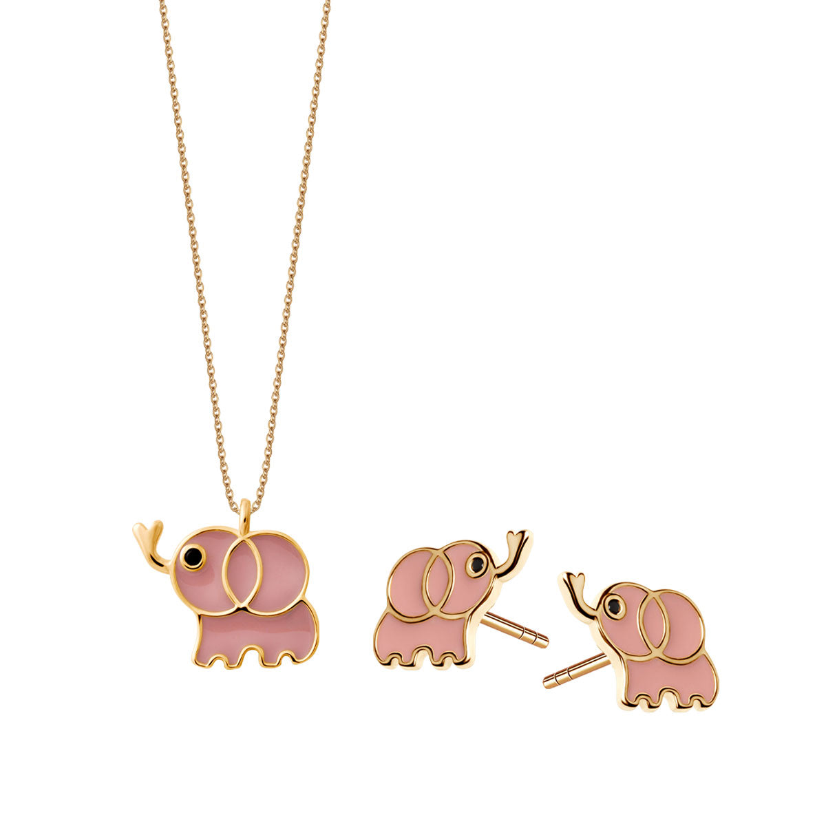 Zestaw biżuterii z kolorową emalią - słonie - Bambini