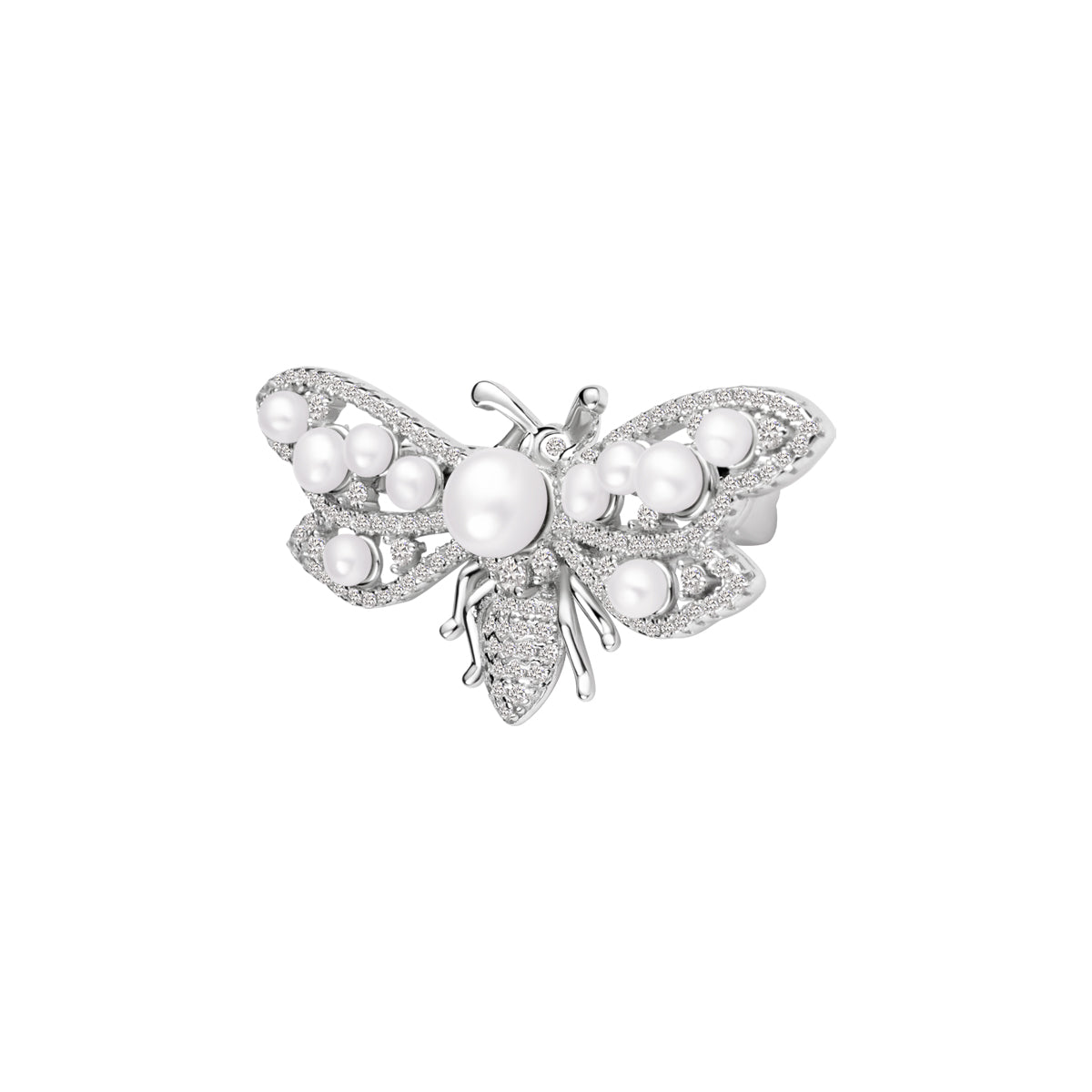 Broszka srebrna z perłami i cyrkoniami - motyl - Tajemniczy Ogród