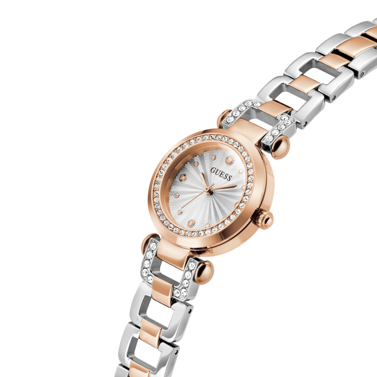 Zegarek na srebrno - różowej bransolecie - Guess Ginger