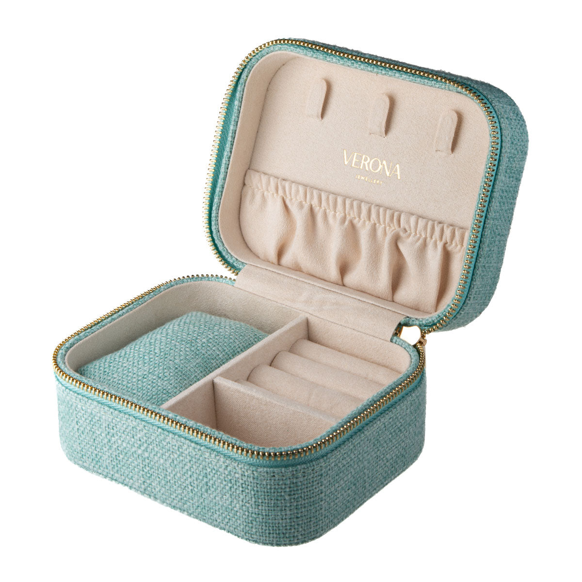 Szkatułka na biżuterię lniana - miętowa