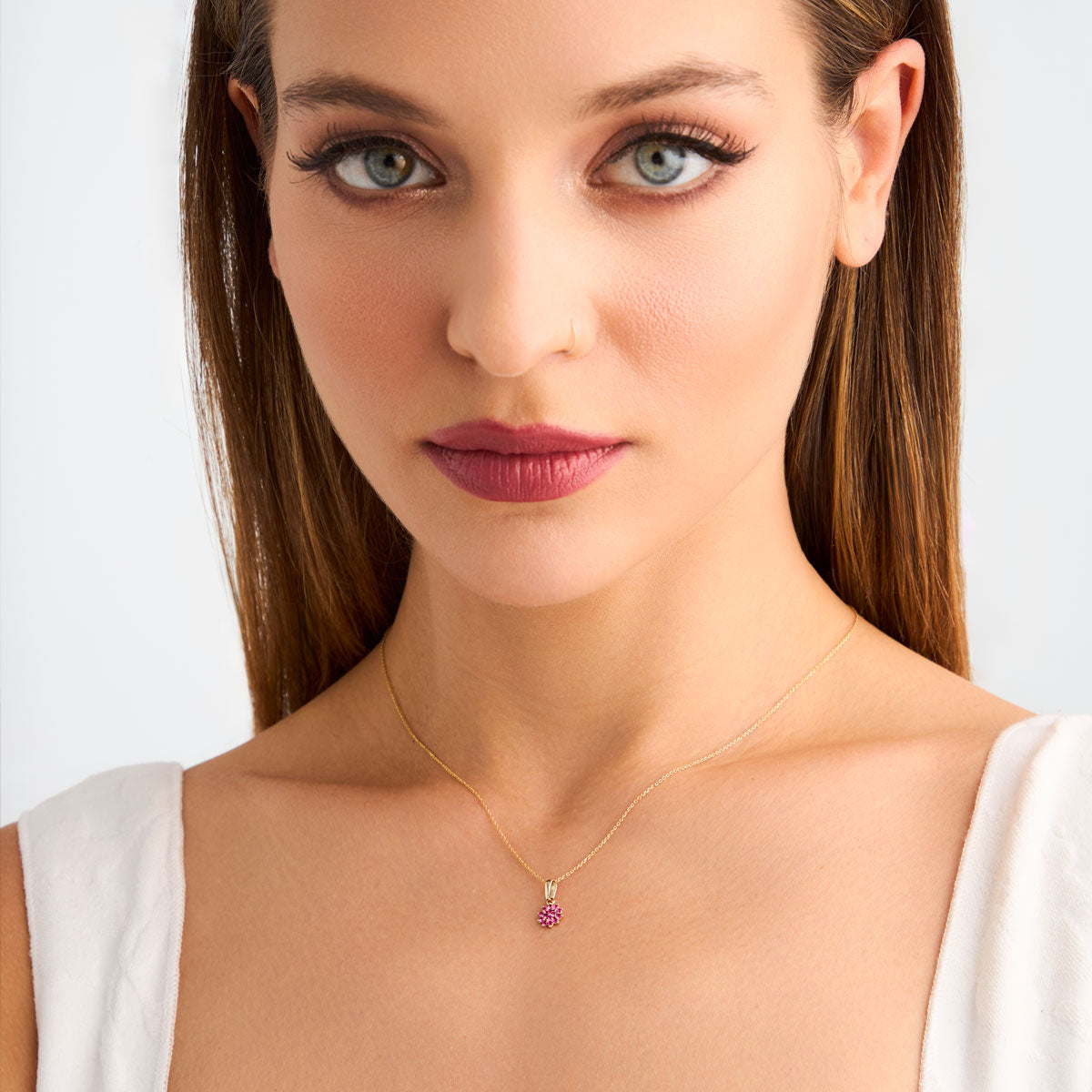 Zawieszka złota z różowymi cyrkoniami - kwiat