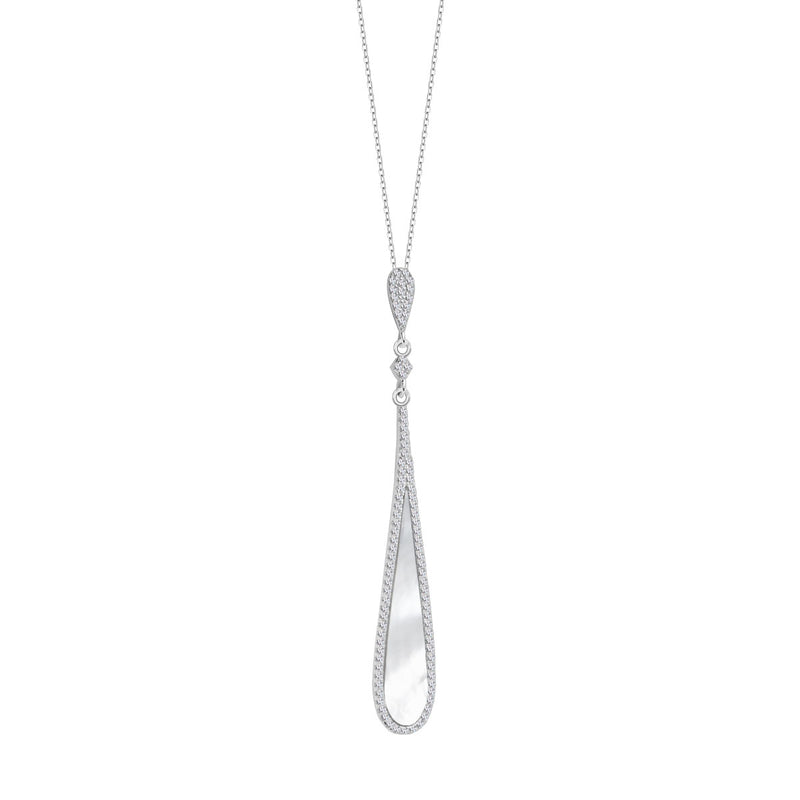 Naszyjnik srebrny z masą perłową i cyrkoniami - Eleganza