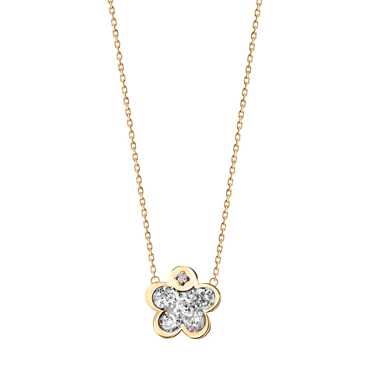 Naszyjnik z dwukolorowego złota z diamentem - kwiat