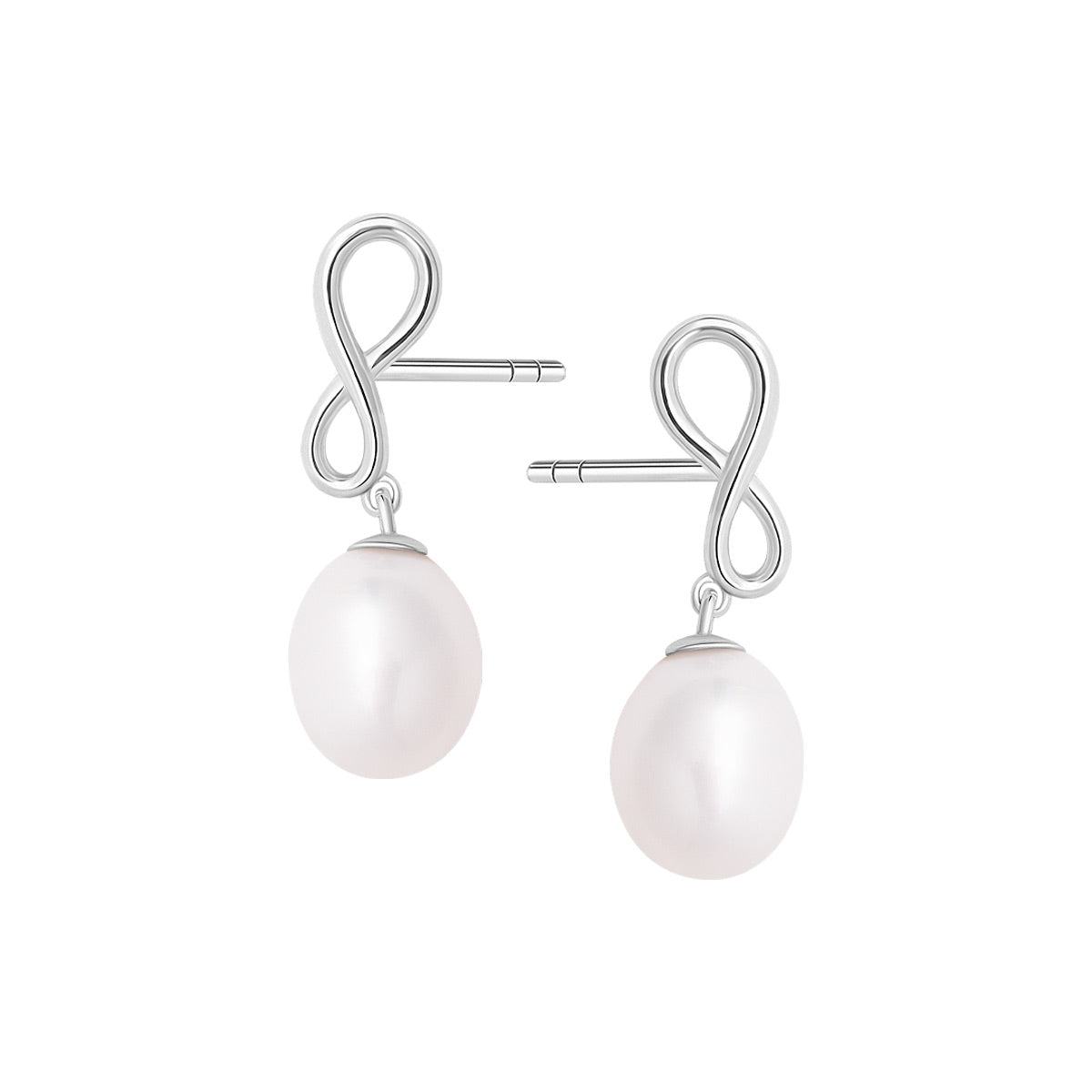 Kolczyki srebrne z perłami - nieskończoność