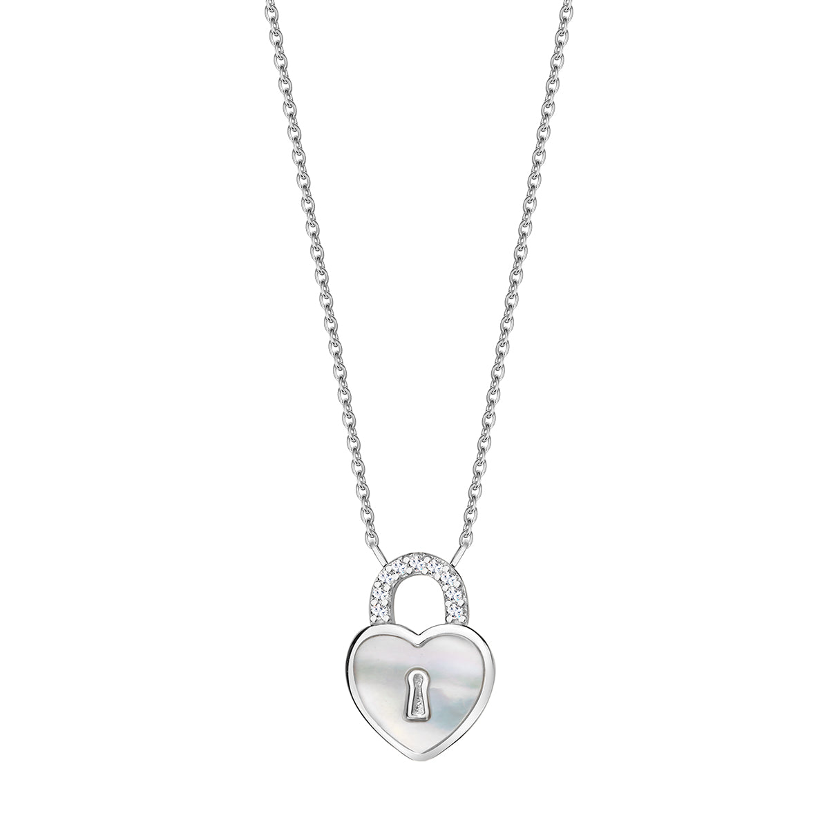 Naszyjnik srebrny z cyrkoniami i masą perłową - serce