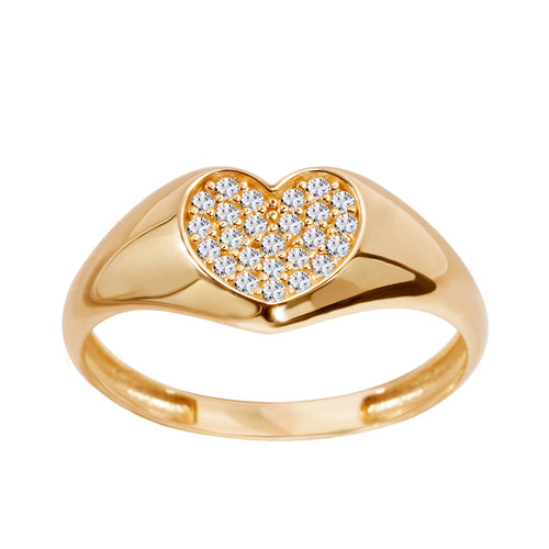 Sygnet złoty z cyrkoniami - serce